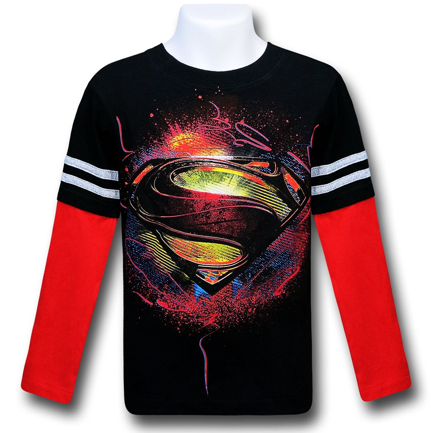 Superman Movie Symbol Kids Double-Sleeve T-Shirt, Black