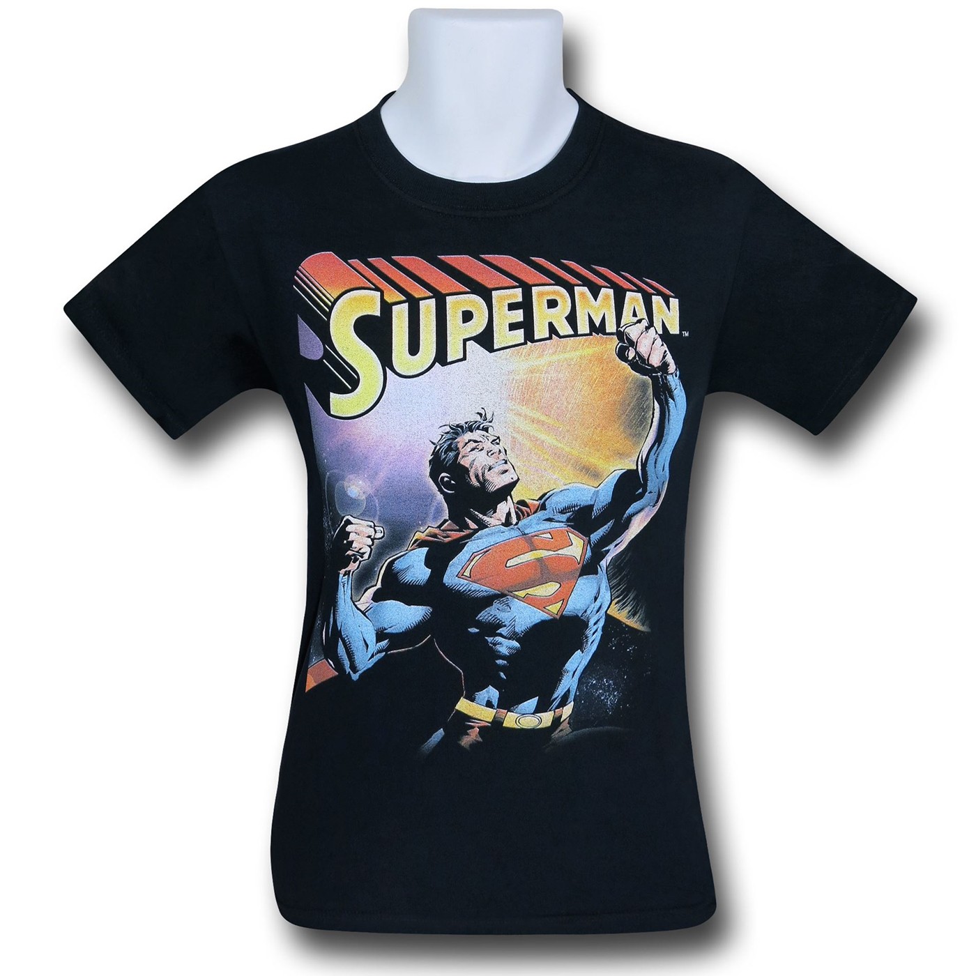 Superman Pose Under Logo on Black T-Shirt, Black