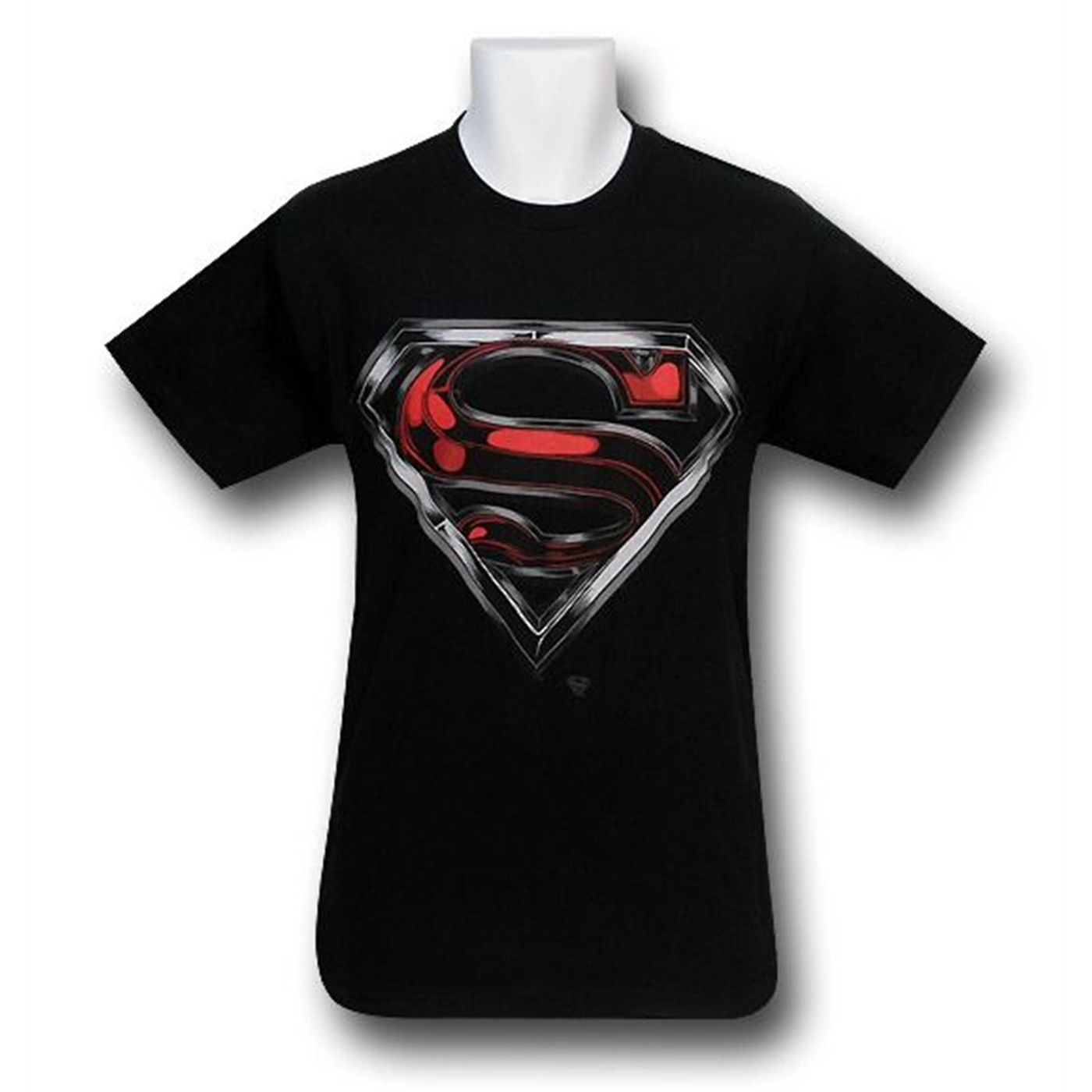 Superman Red Chrome Metal Symbol T-Shirt, Black
