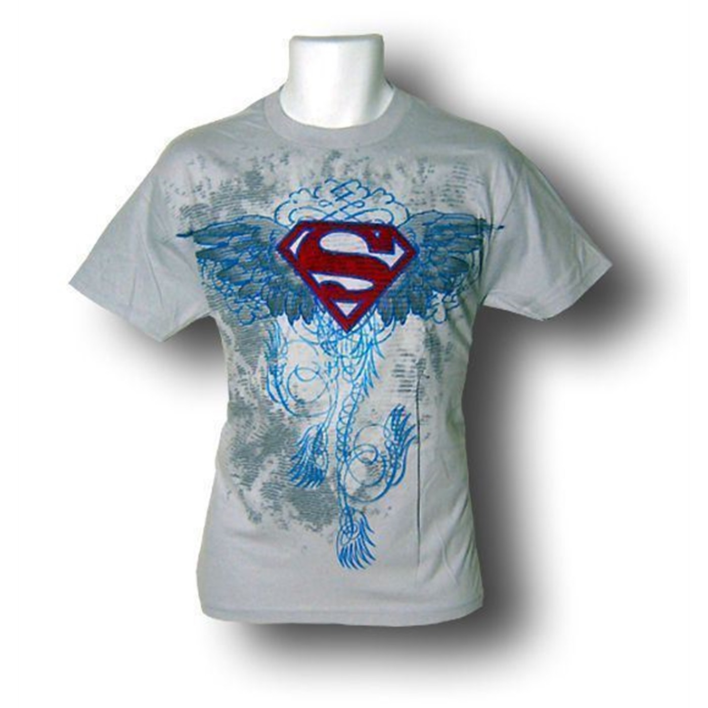 Superman Wings Felt Symbol Gray T-Shirt, Grey