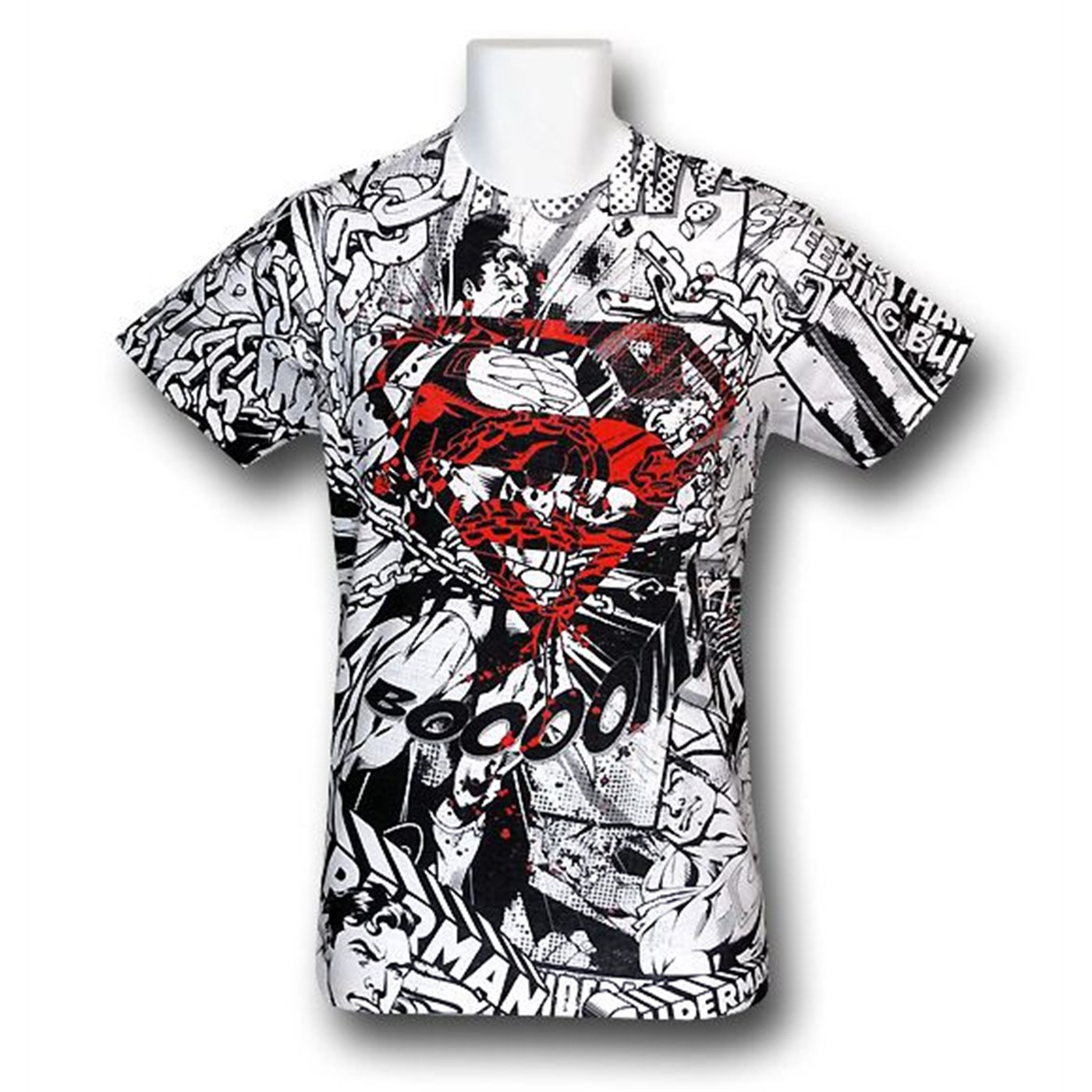Superman Symbol Action Panel All Over Print T-Shirt, White