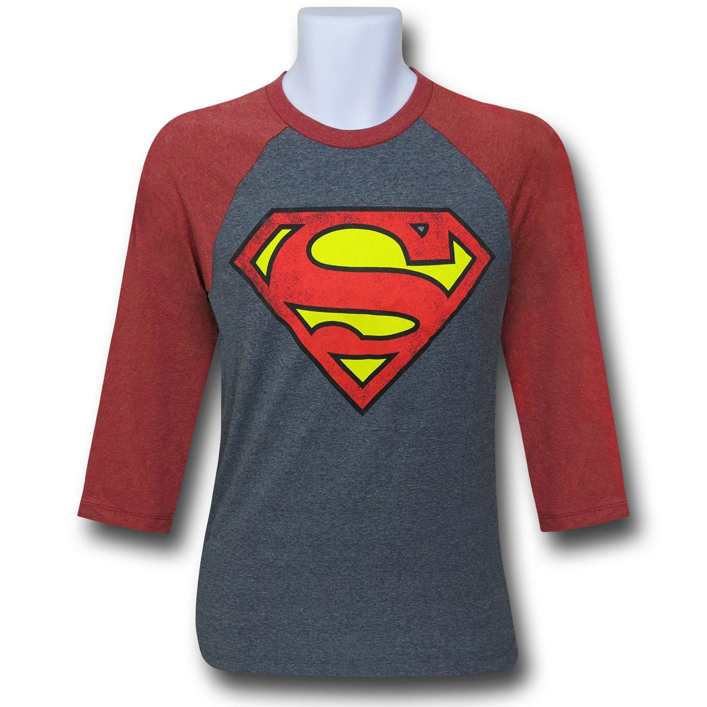 Superman Symbol Grey Baseball T-Shirt, Grey