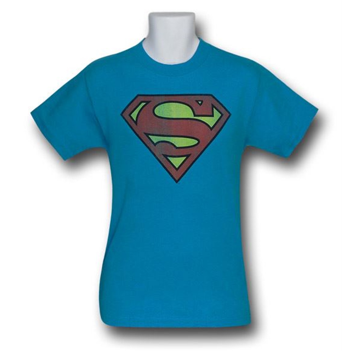 Superman Symbol Light Blue Distressed T-Shirt, Blue