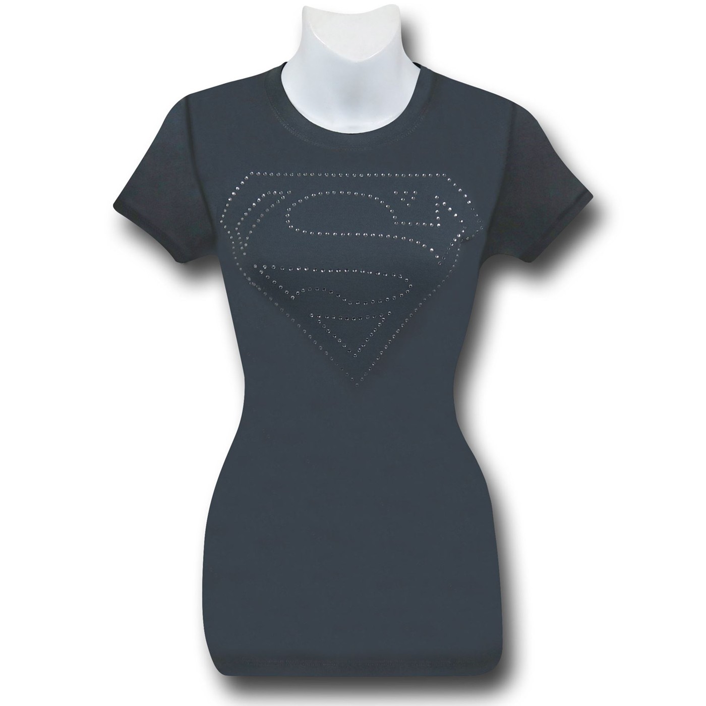 Superman Rhinestone Symbol Women's T-Shirt, Grey