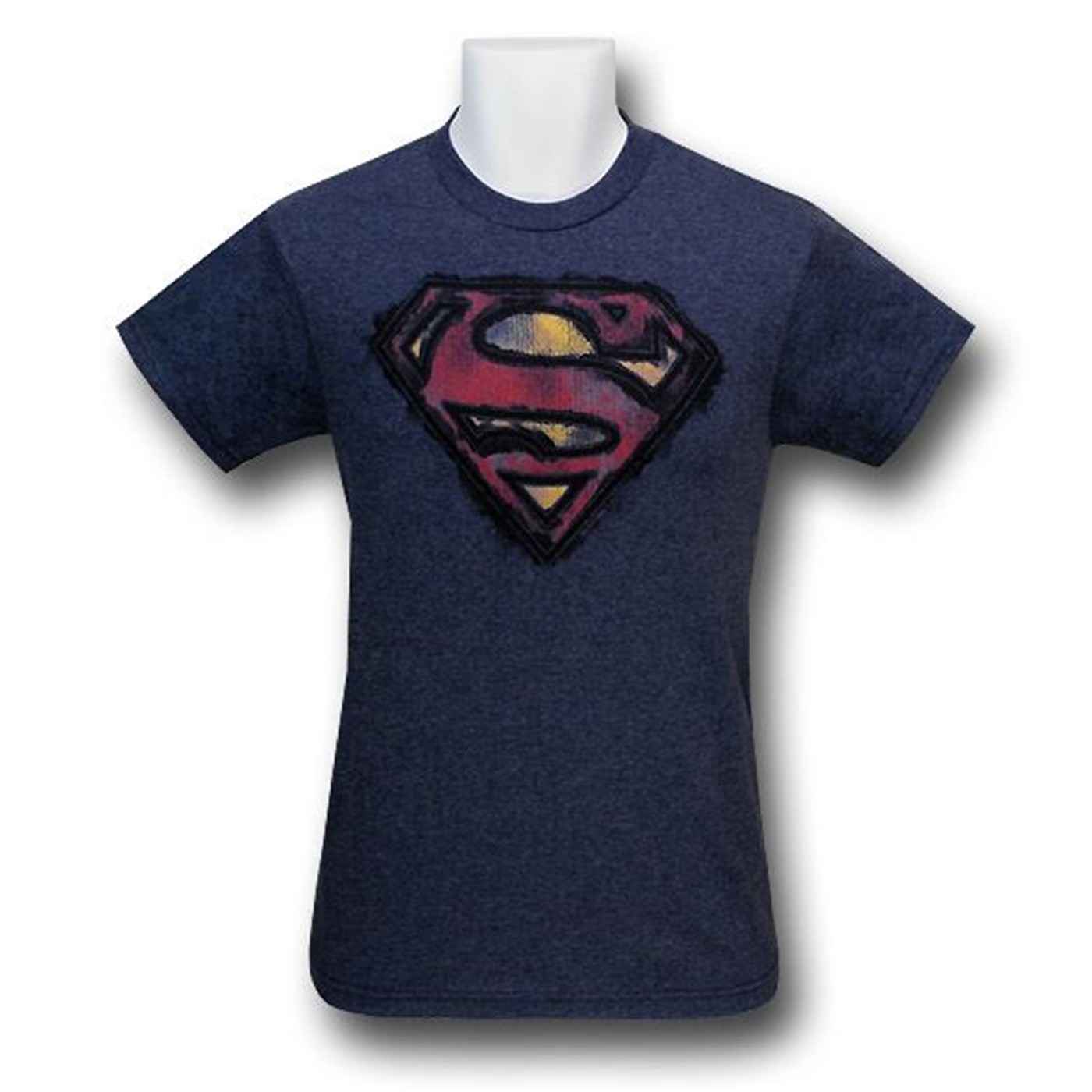 Superman Smudge Symbol Heather Navy T-Shirt, Blue