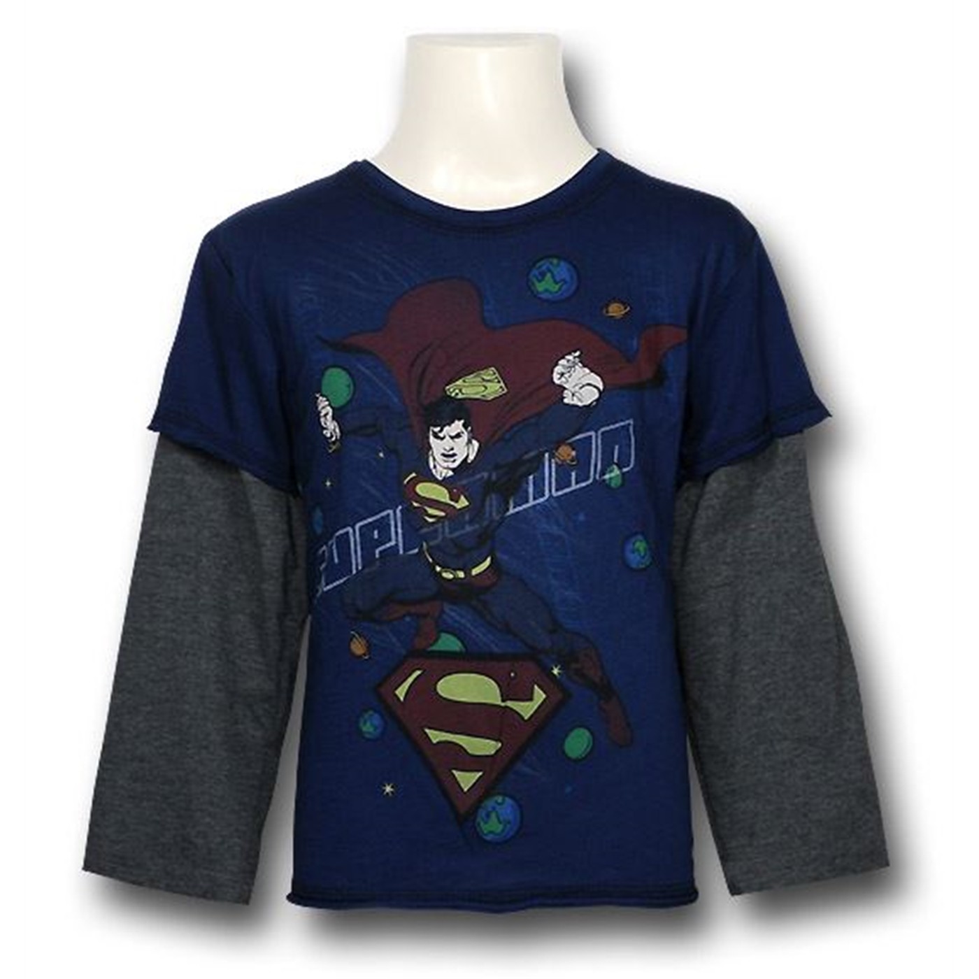 Superman Space 30s Toddler Long Sleeve T-Shirt, Blue