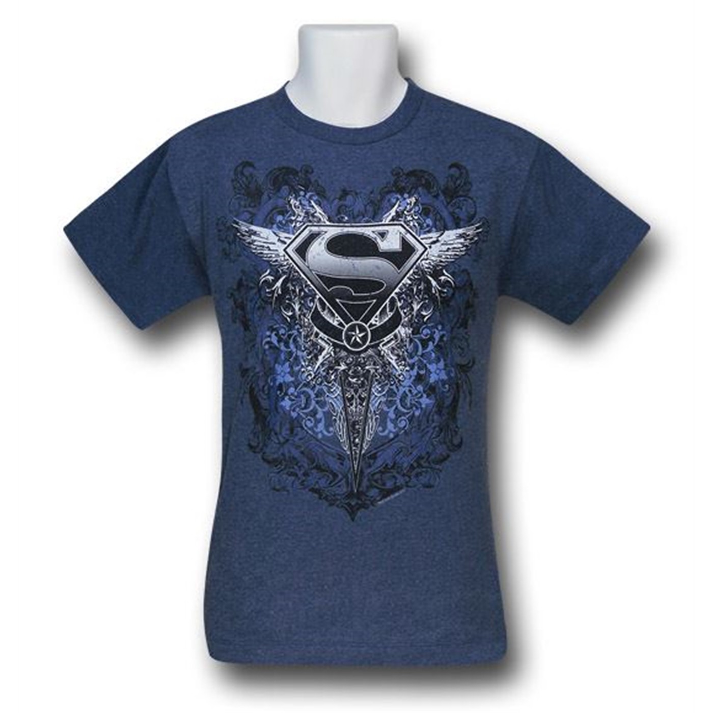 Superman Youth Navy Wings and Star Heraldry T-Shirt, Blue