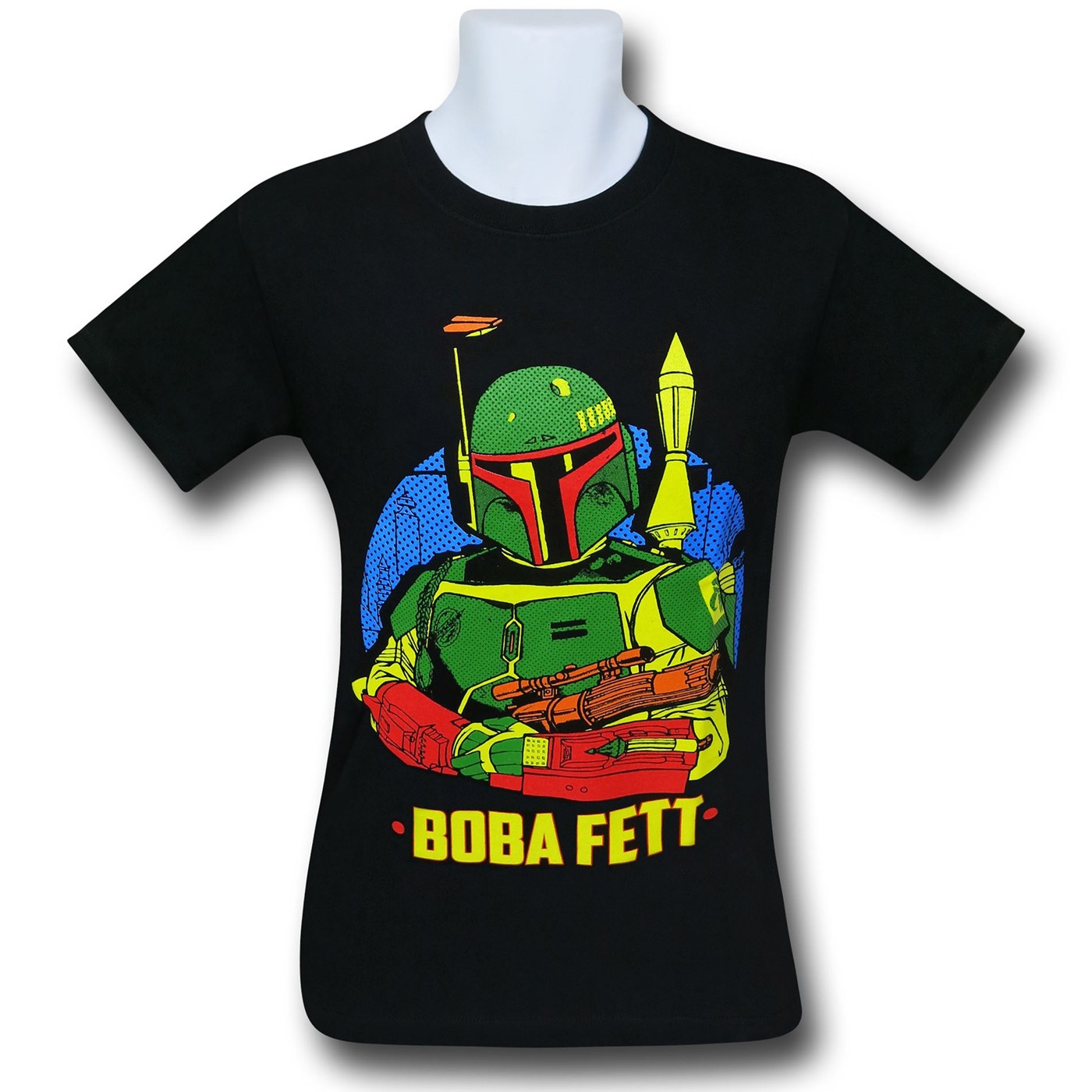 Star Wars Boba Fett Blue Circle T-Shirt, Black