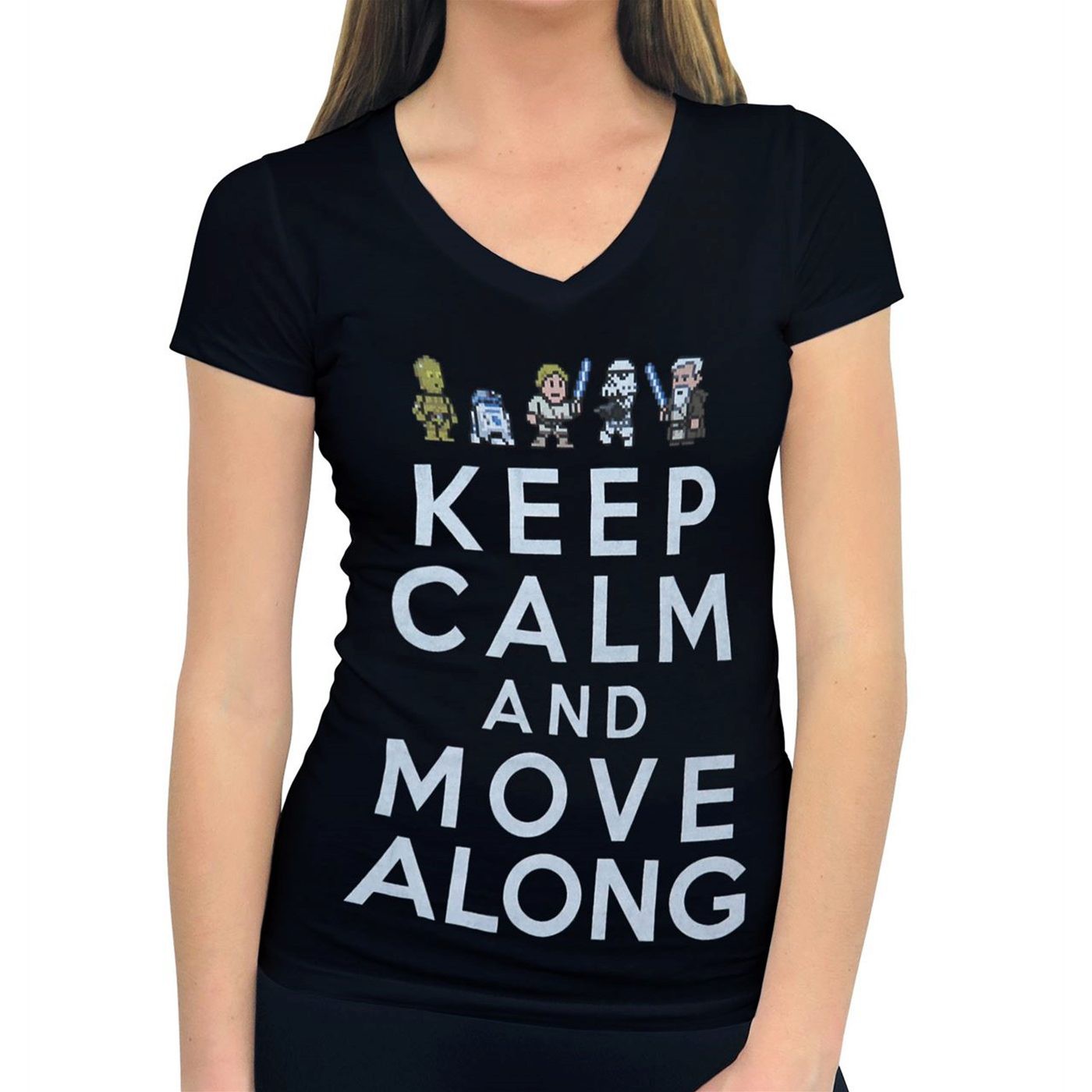 Star Wars Keep Calm Move Along Women's V-Neck T-Shirt, Black