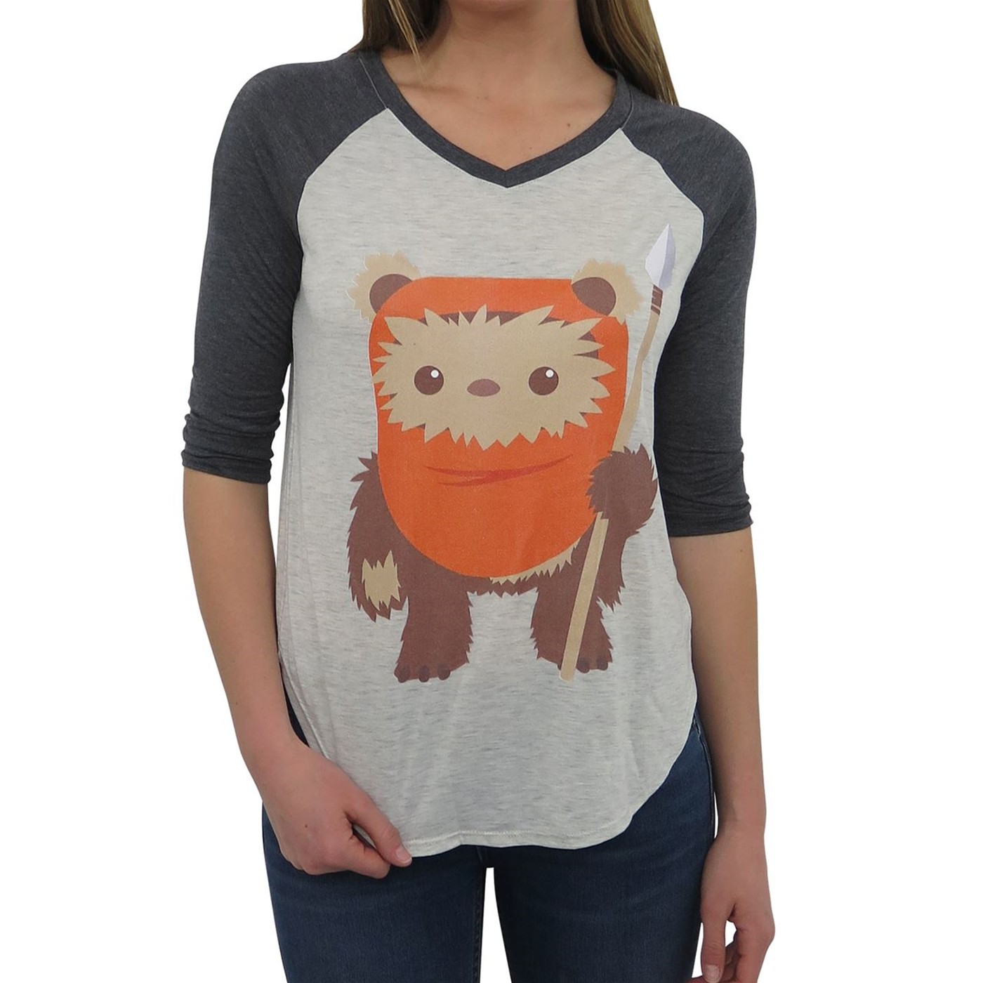 Star Wars Cute Ewok Women's Baseball T-Shirt, Grey
