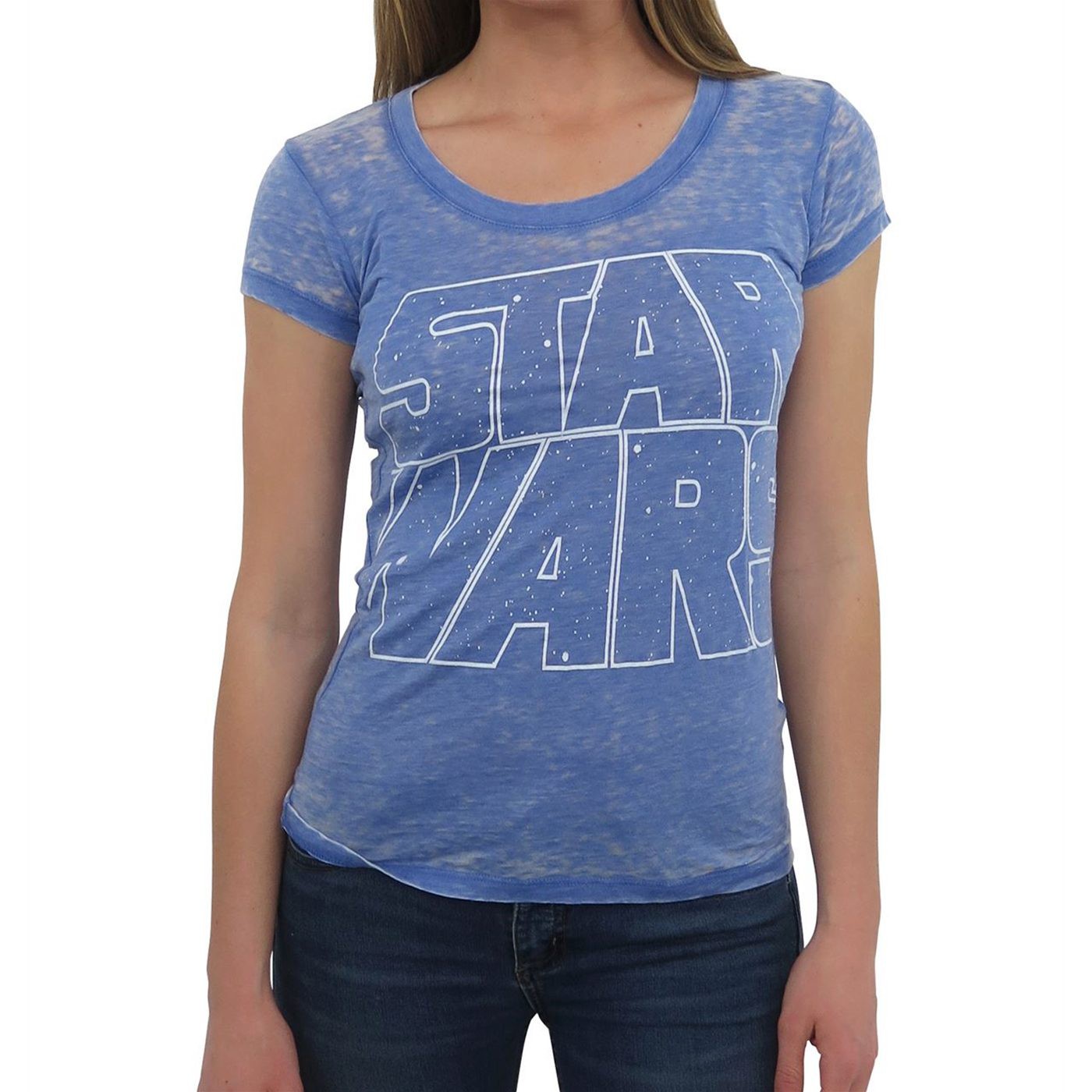 Star Wars Logo Blue Burnout Women's T-Shirt, Blue