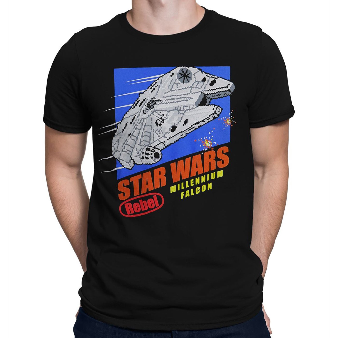 Star Wars 8-Bit Millennium Falcon Men's T-Shirt, Black
