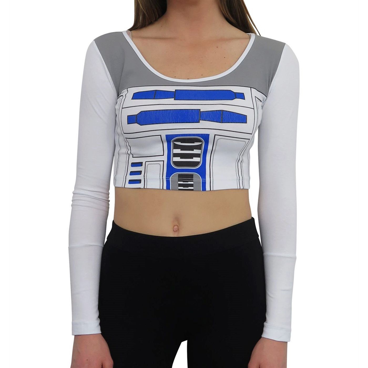 Star Wars R2D2 Long Sleeve Women's Crop Top T-Shirt, White