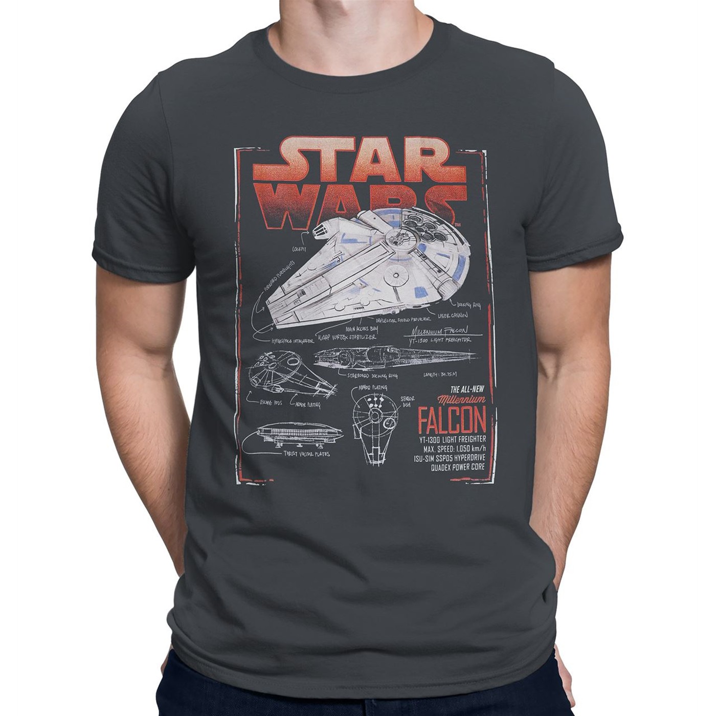 Star Wars Solo Falcon Schematics Men's T-Shirt, Grey