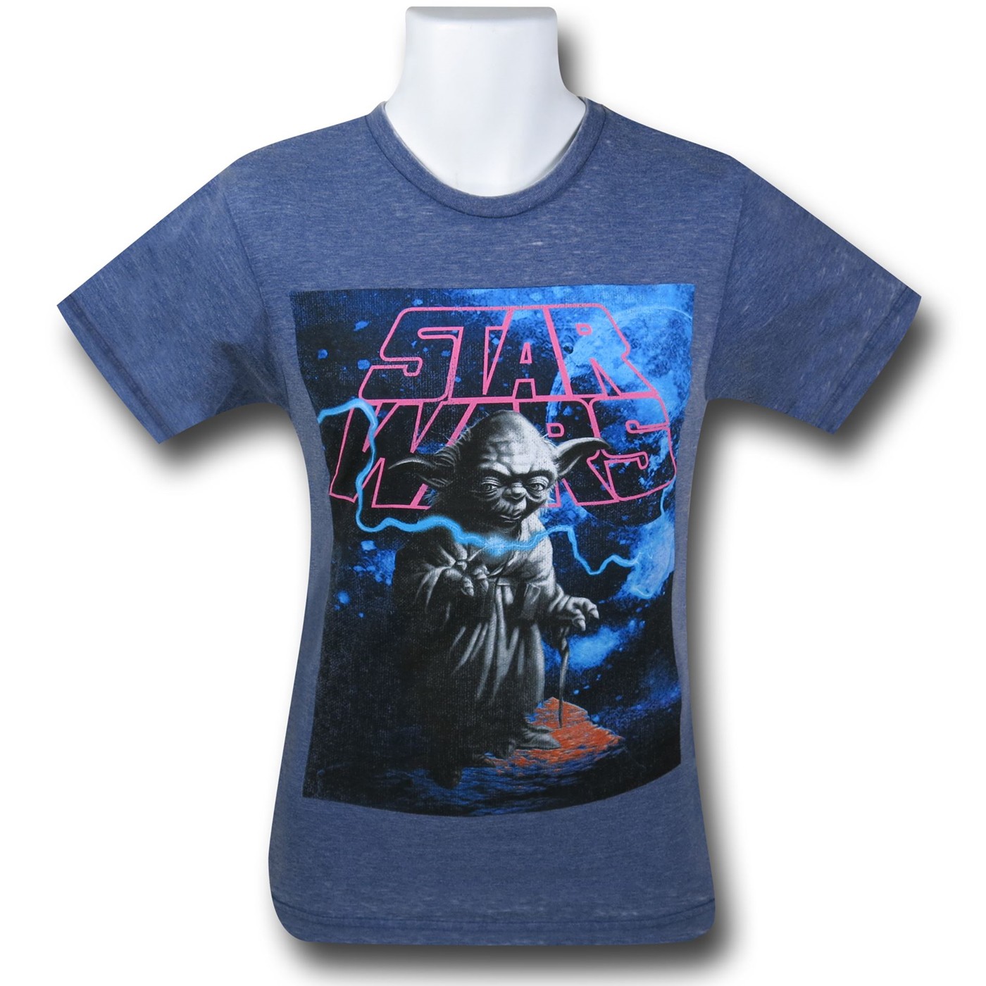 Star Wars Yoda Force Blue Burnout T-Shirt, Blue