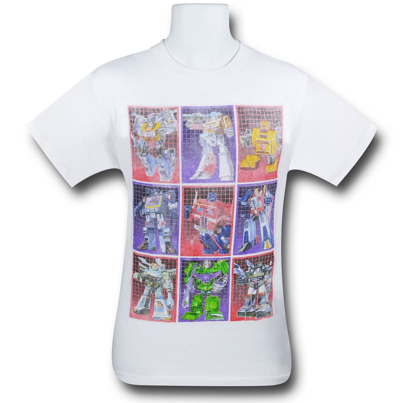 Transformers Group Squares on White T-Shirt, White