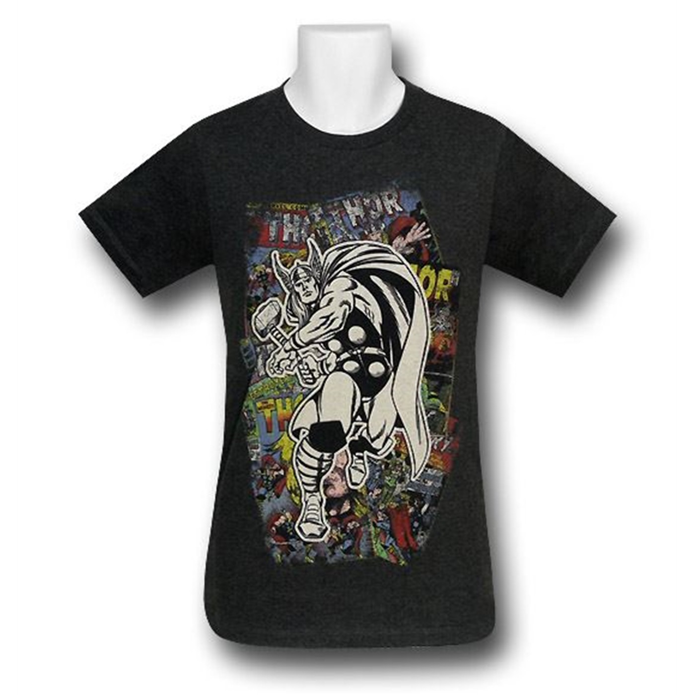 Thor Distressed Comic Covers T-Shirt, Grey