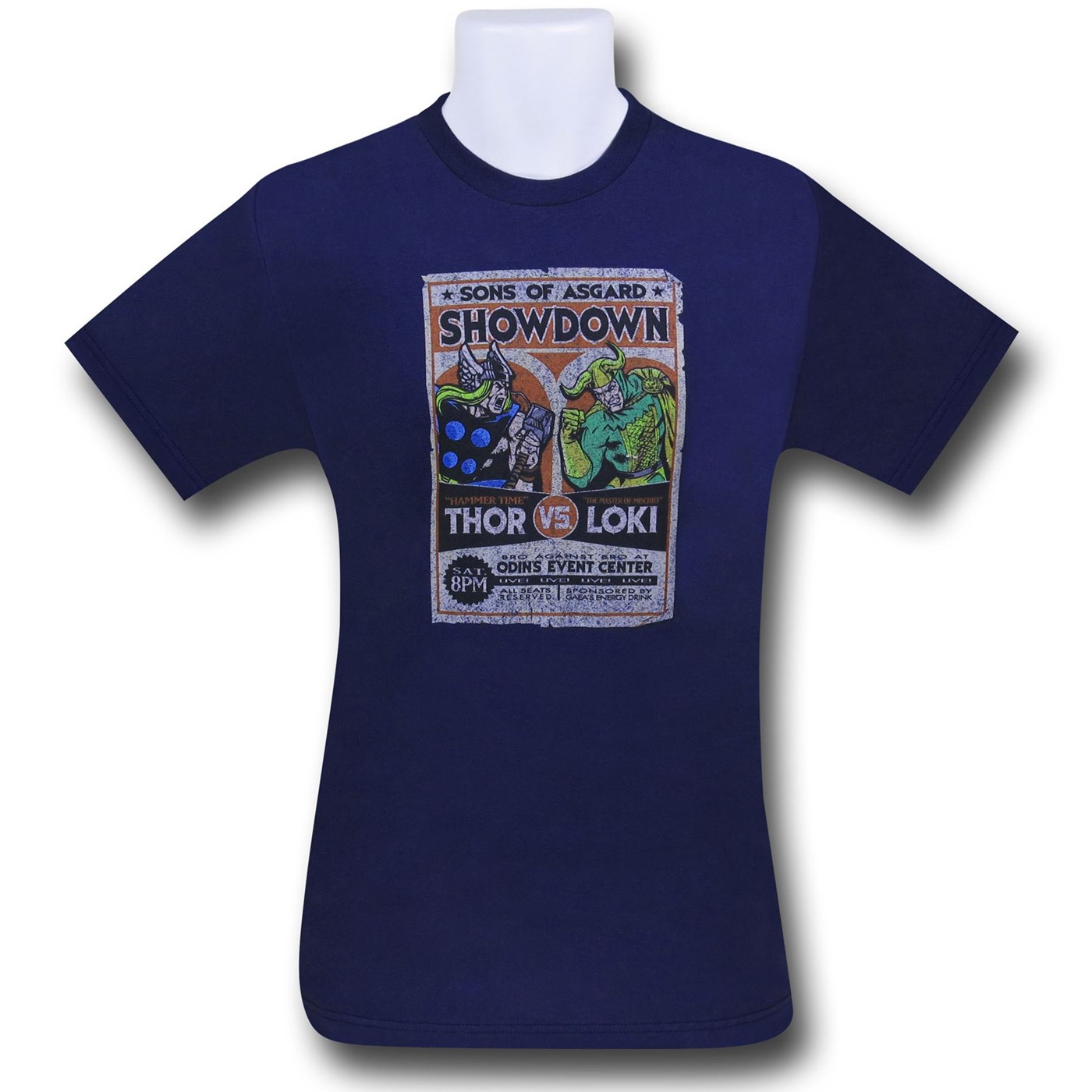 Thor Vs. Loki Fight Card 30 Single T-Shirt, Blue