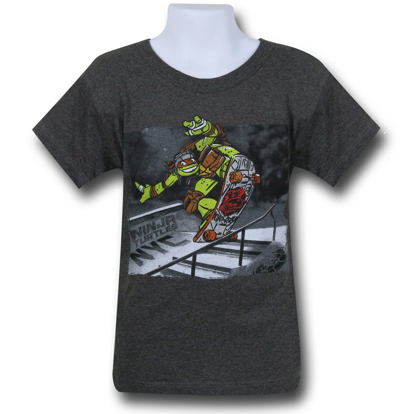 TMNT Skateboarding Michelangelo Kids T-Shirt, Grey