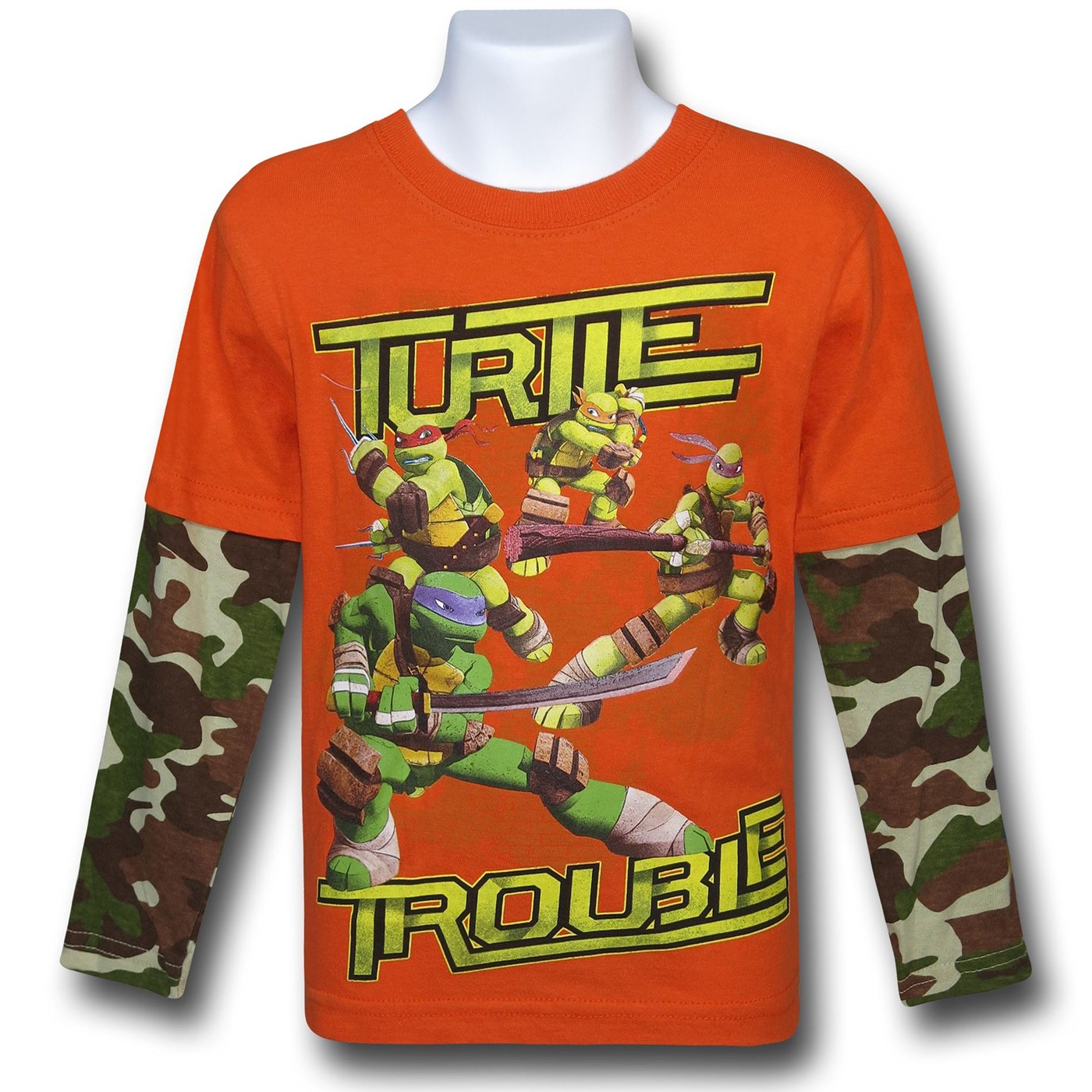 TMNT Orange Kids Camo Double-Sleeve T-Shirt, Orange