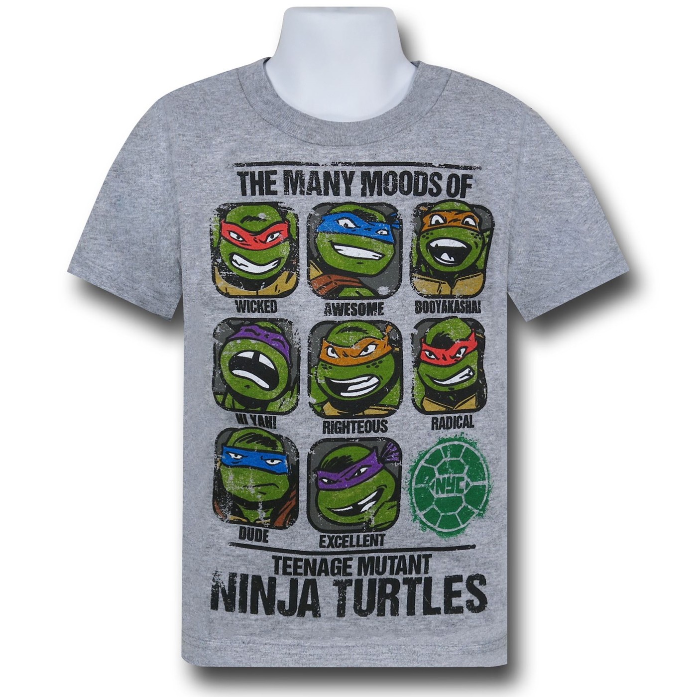 TMNT Turtle Moods on Grey Kids T-Shirt, Grey