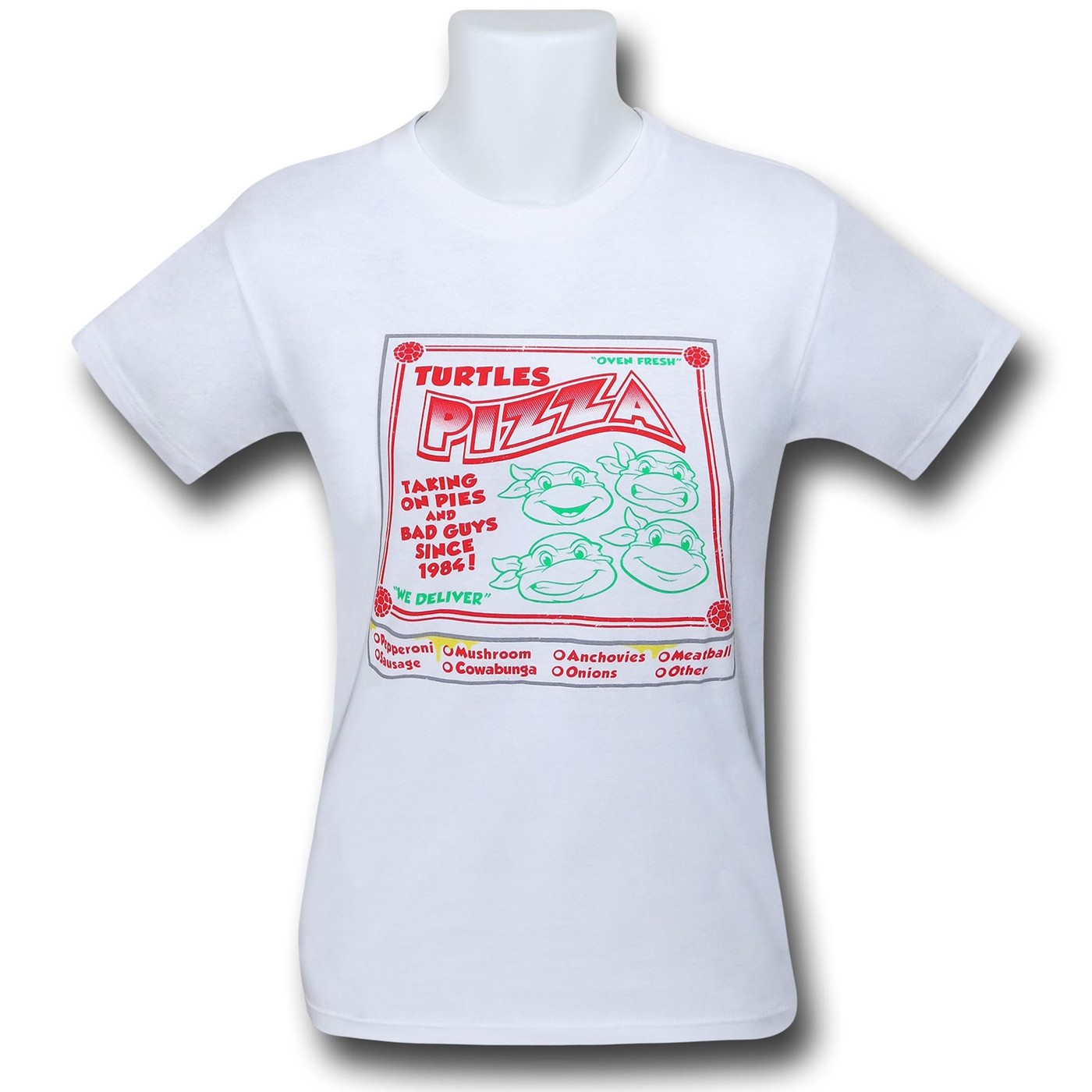 TMNT Turtles Pizza on White 30 Single T-Shirt, White