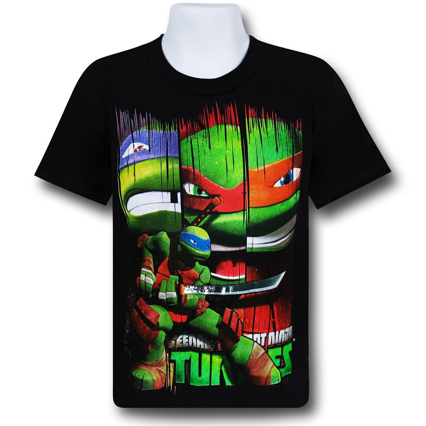 TMNT Leo In Front of Hero Bars Kids T-Shirt, Black