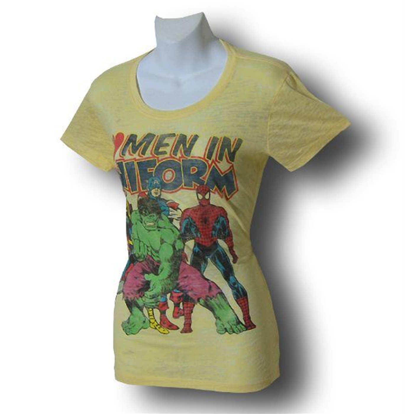 Marvel Womens I Love Men in Uniform T-Shirt, Yellow