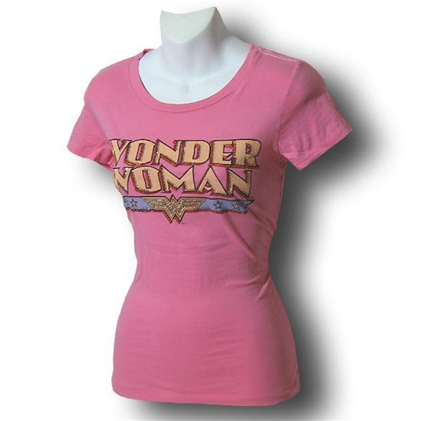 Wonder Woman Swarovski Crystal Logo Pink T-Shirt, Pink