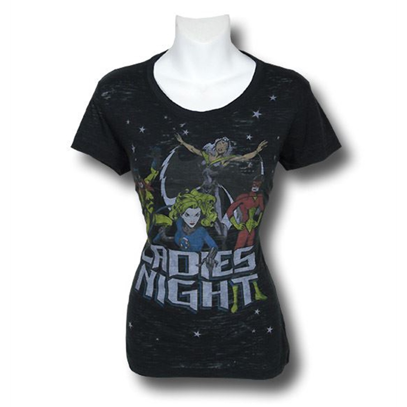 Marvel Ladies Night Womens Black Wash T-Shirt, Black