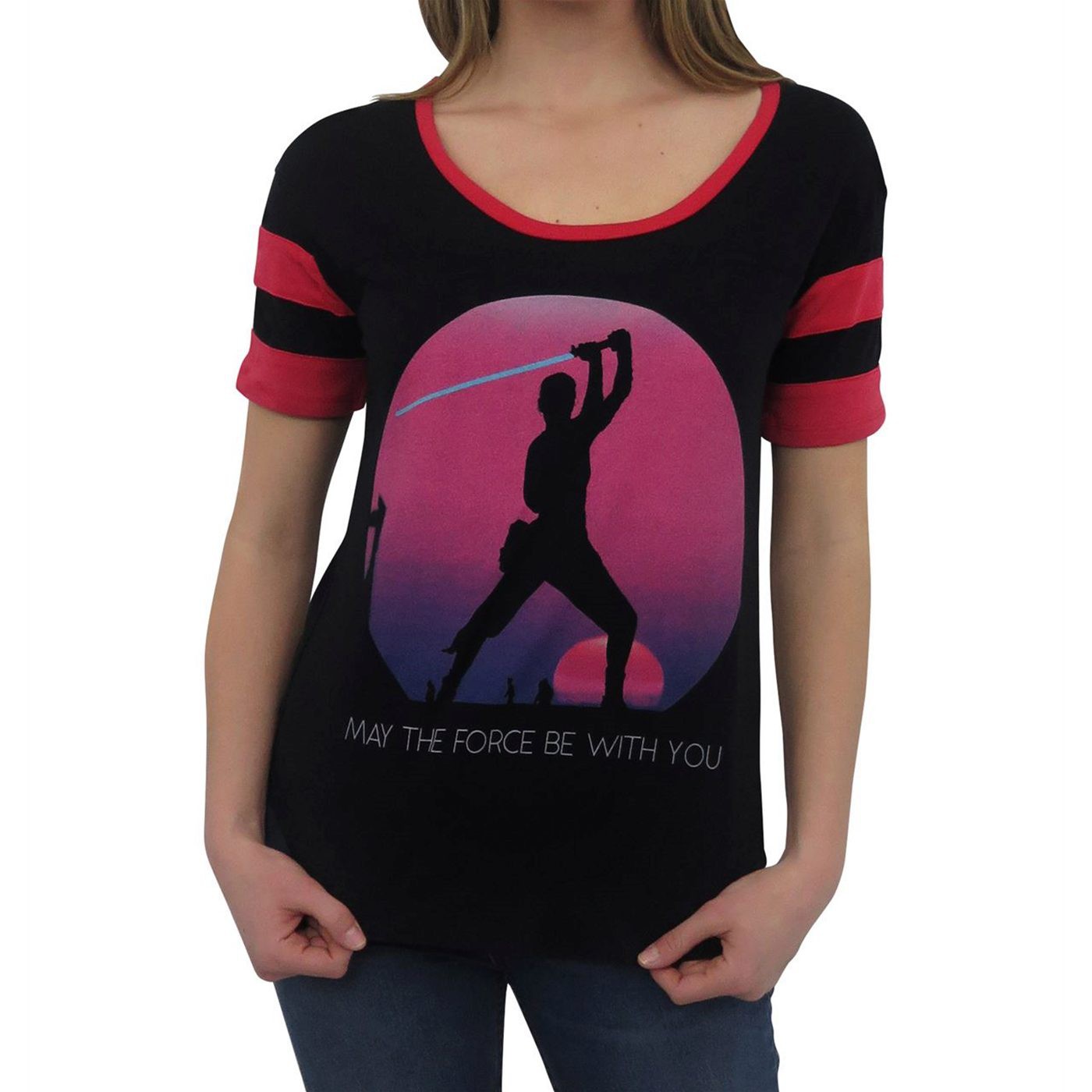Star Wars Force Awakens Rey Sunset Women's T-Shirt, Black