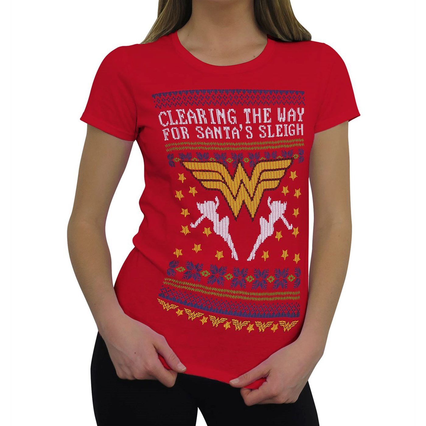 Wonder Woman 8-Bit Ugly Sweater Women's T-Shirt, Pink