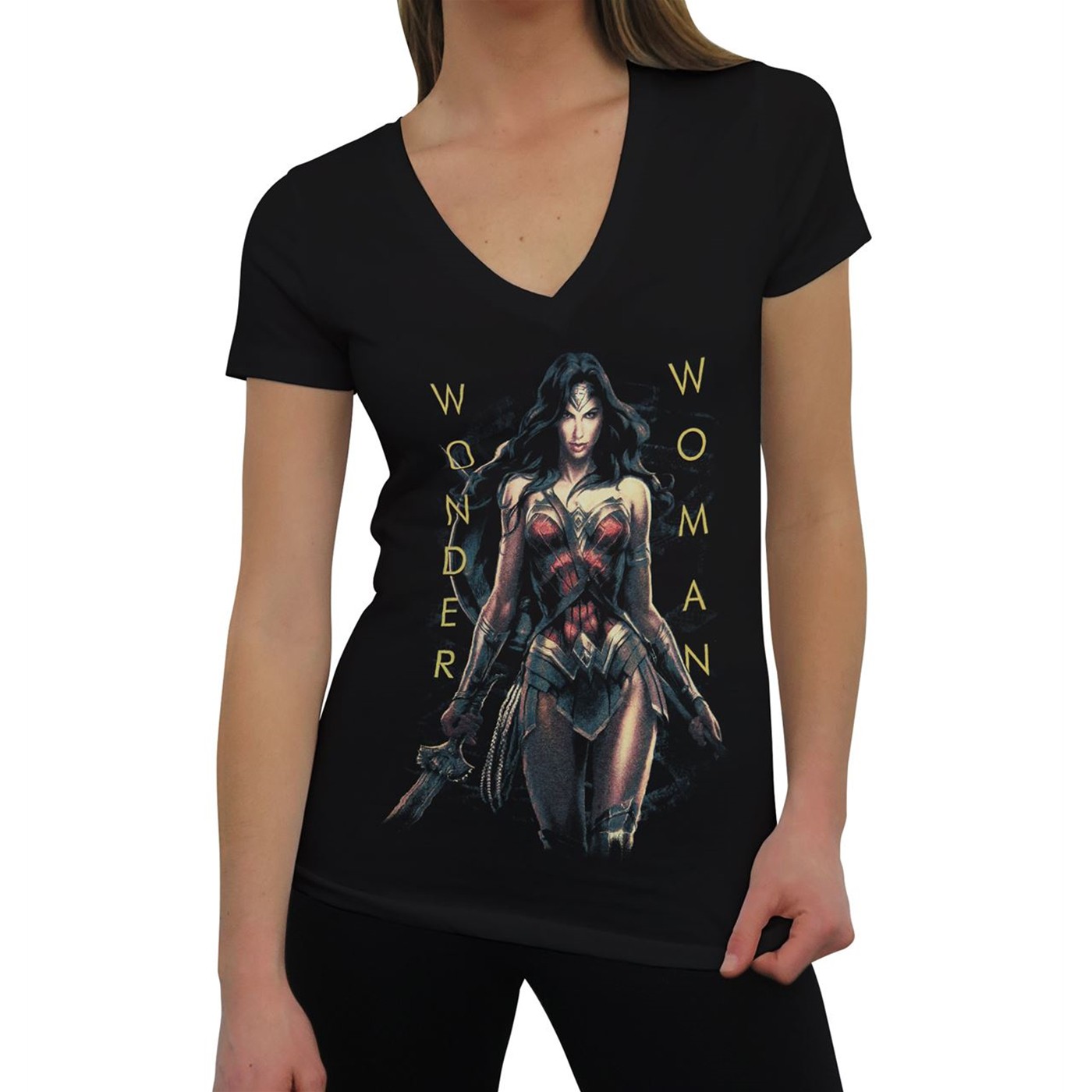 Wonder Woman Armed Amazon Women's V-Neck T-Shirt, Black
