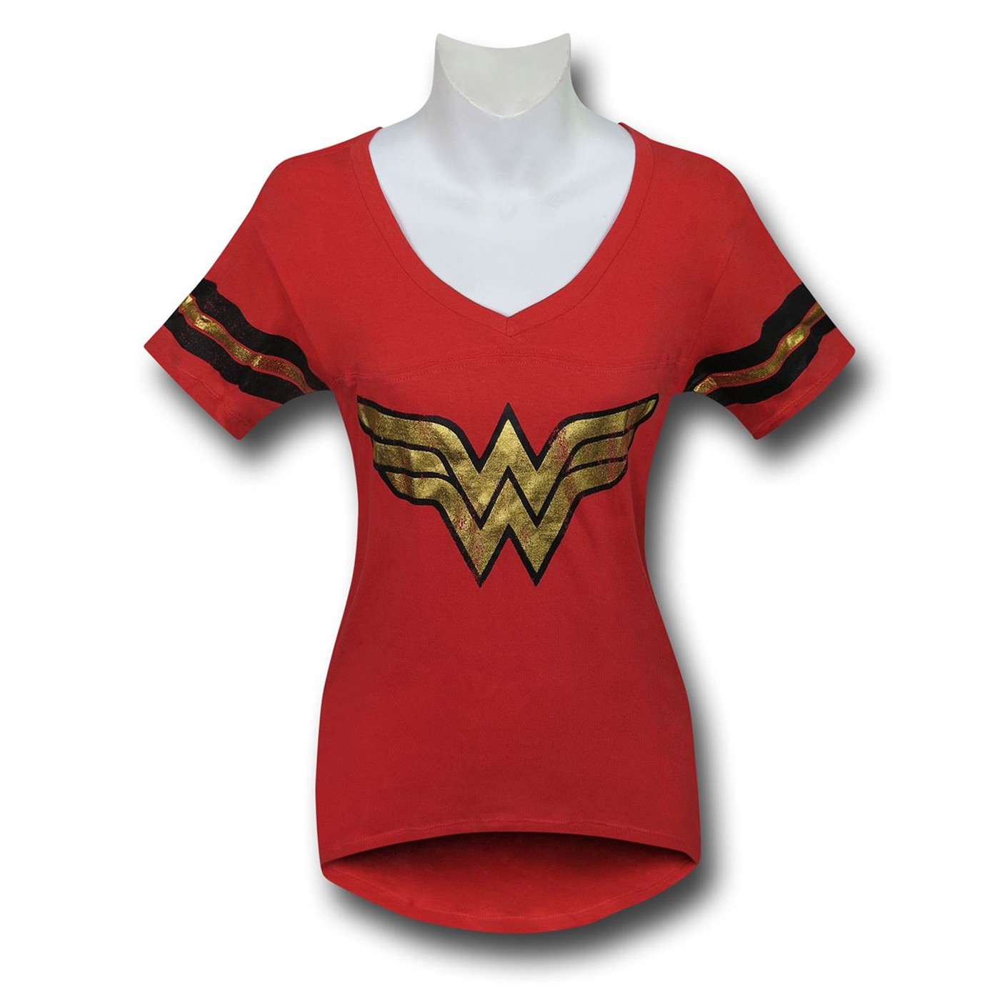 Wonder Woman Distressed Foil Women's Athletic T-Shirt, Red