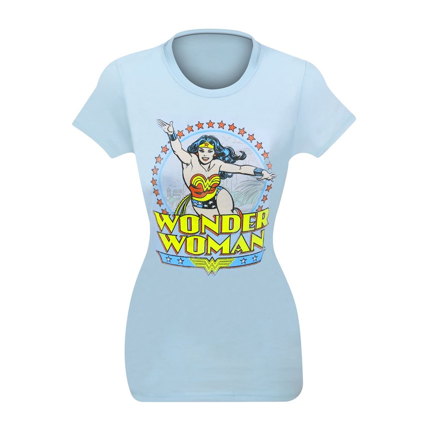 Wonder Woman Blue Distressed Circle Women's T-Shirt, Blue