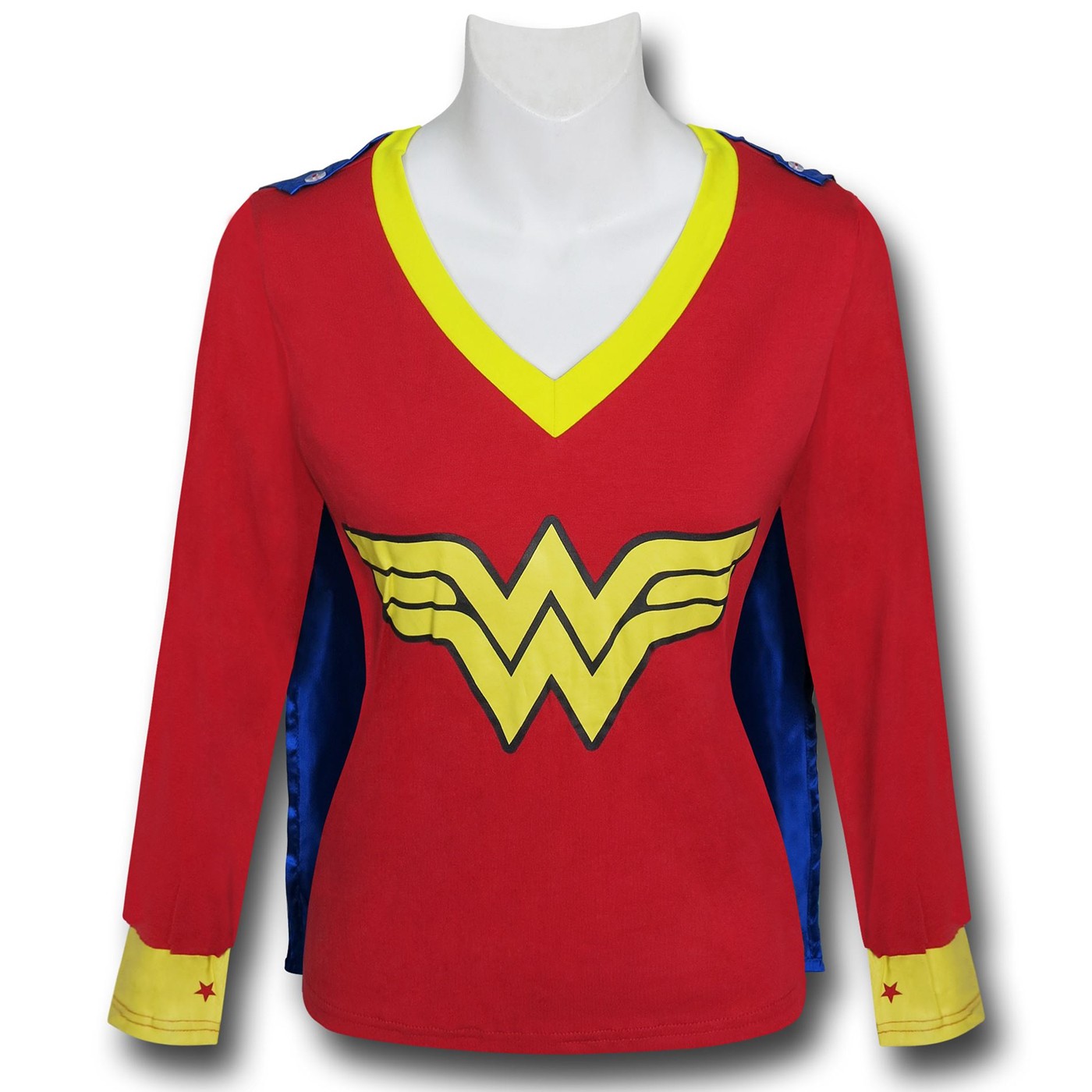 Wonder Woman LS V-Neck Caped Costume T-Shirt, Red