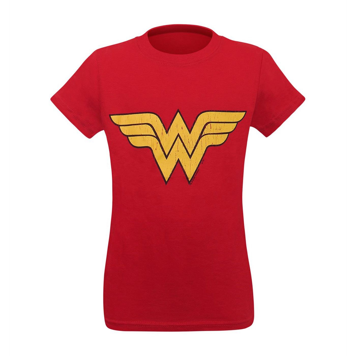Wonder Woman Distressed Symbol Girls T-Shirt, Red