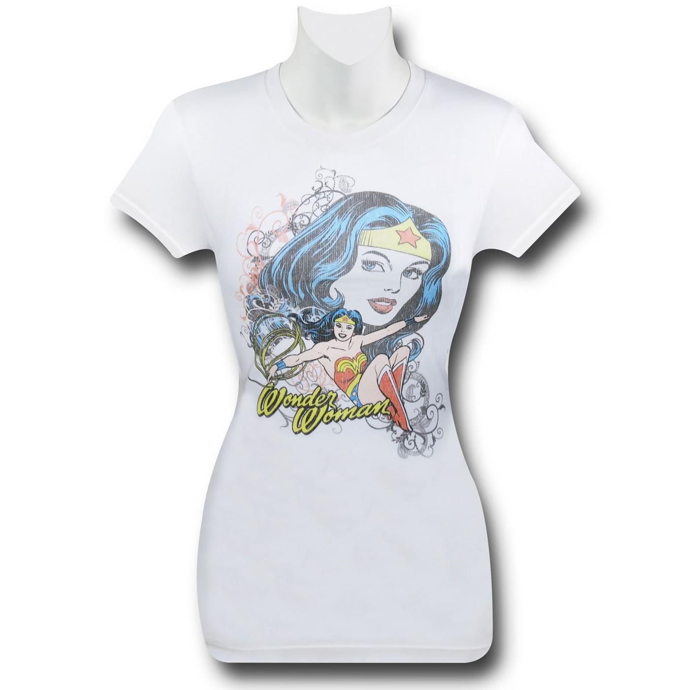 Wonder Woman White Distressed Women's T-Shirt, White