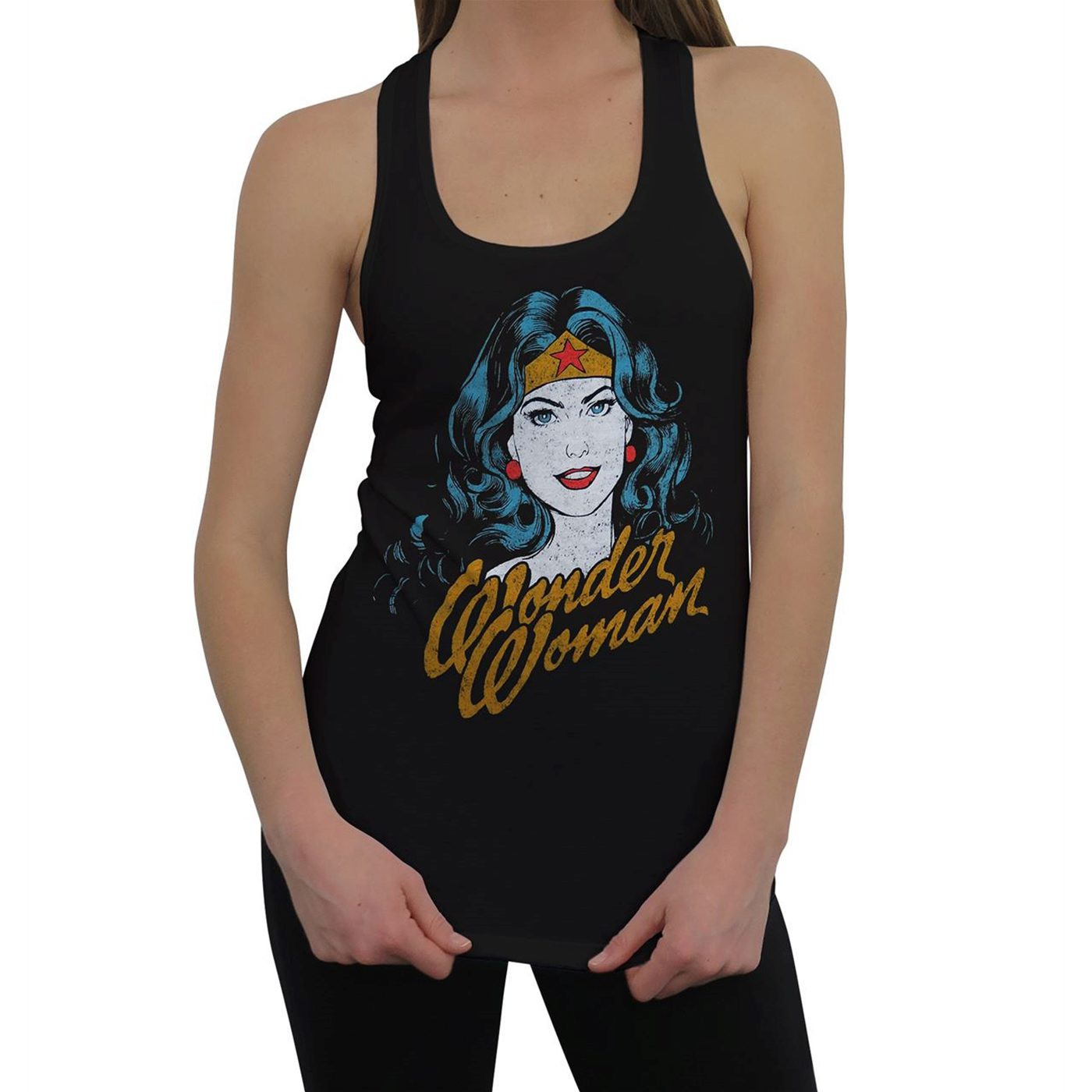 Wonder Woman Face Keyhole Women's Tank Top, Black