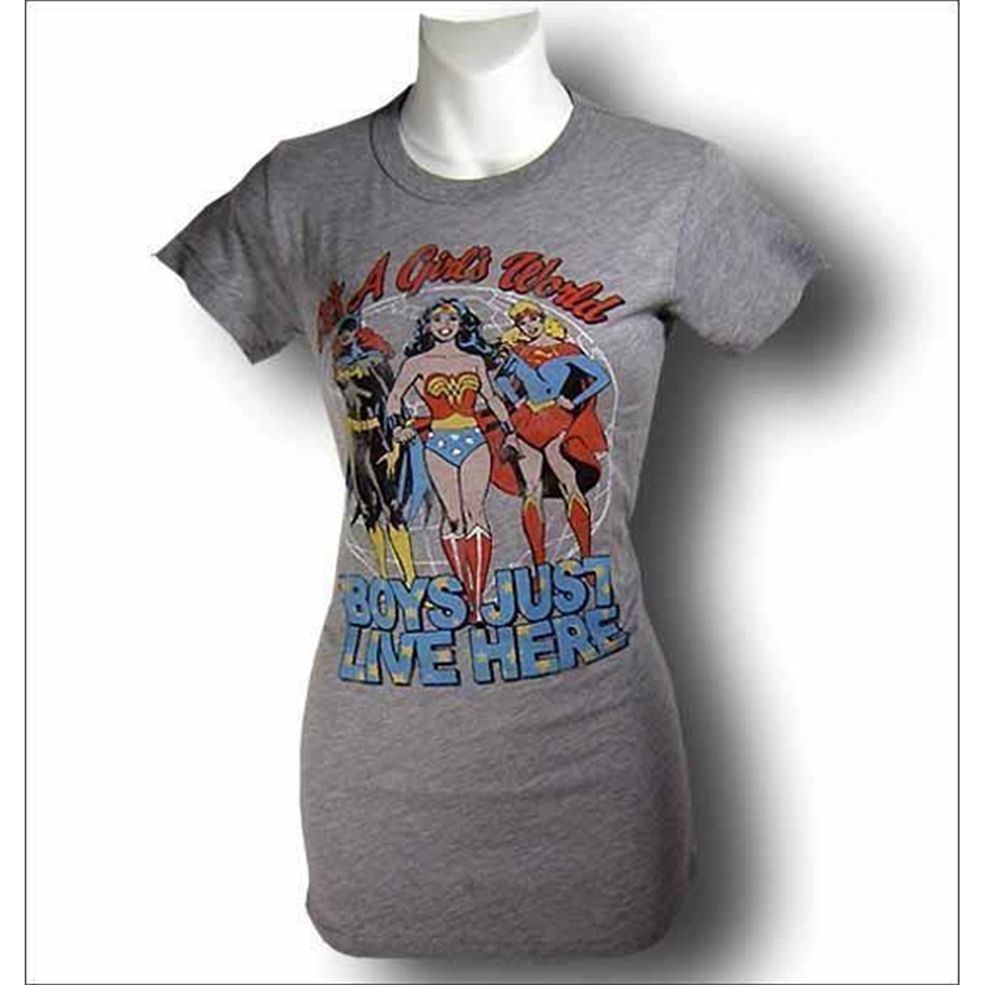 Wonder Woman Juniors Girls World Boys Live Here T-Shirt, Grey
