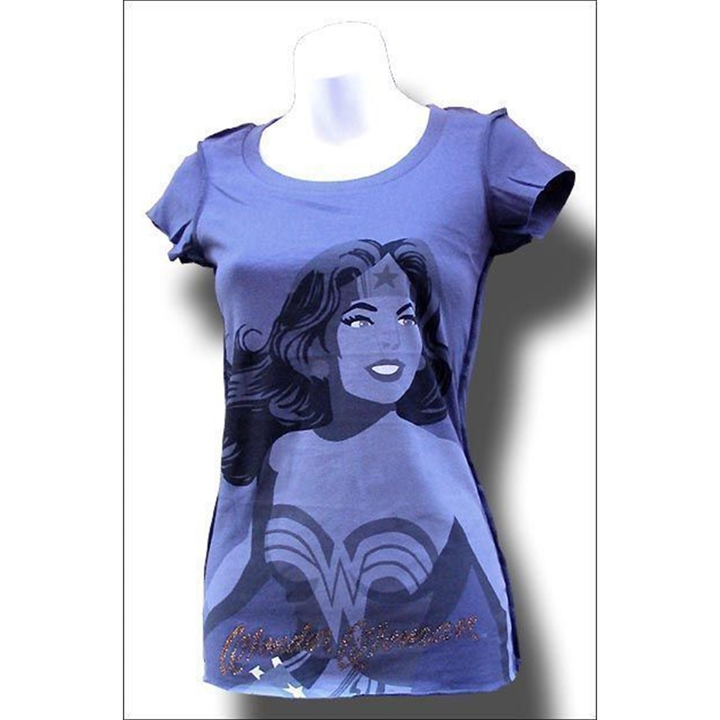 Wonder Woman Jr. Grey  Raw W/Crystals T-Shirt, Green