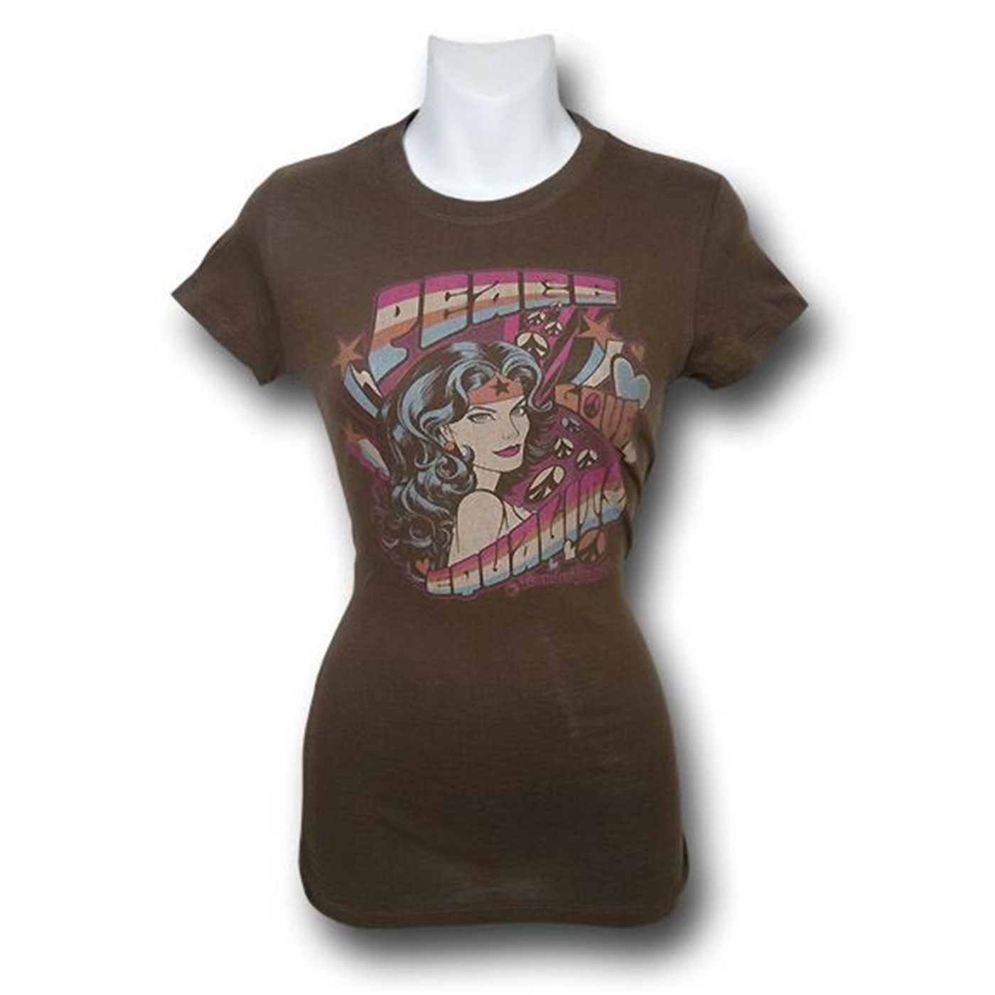 Wonder Woman Jr Womens Peace T-Shirt, Brown