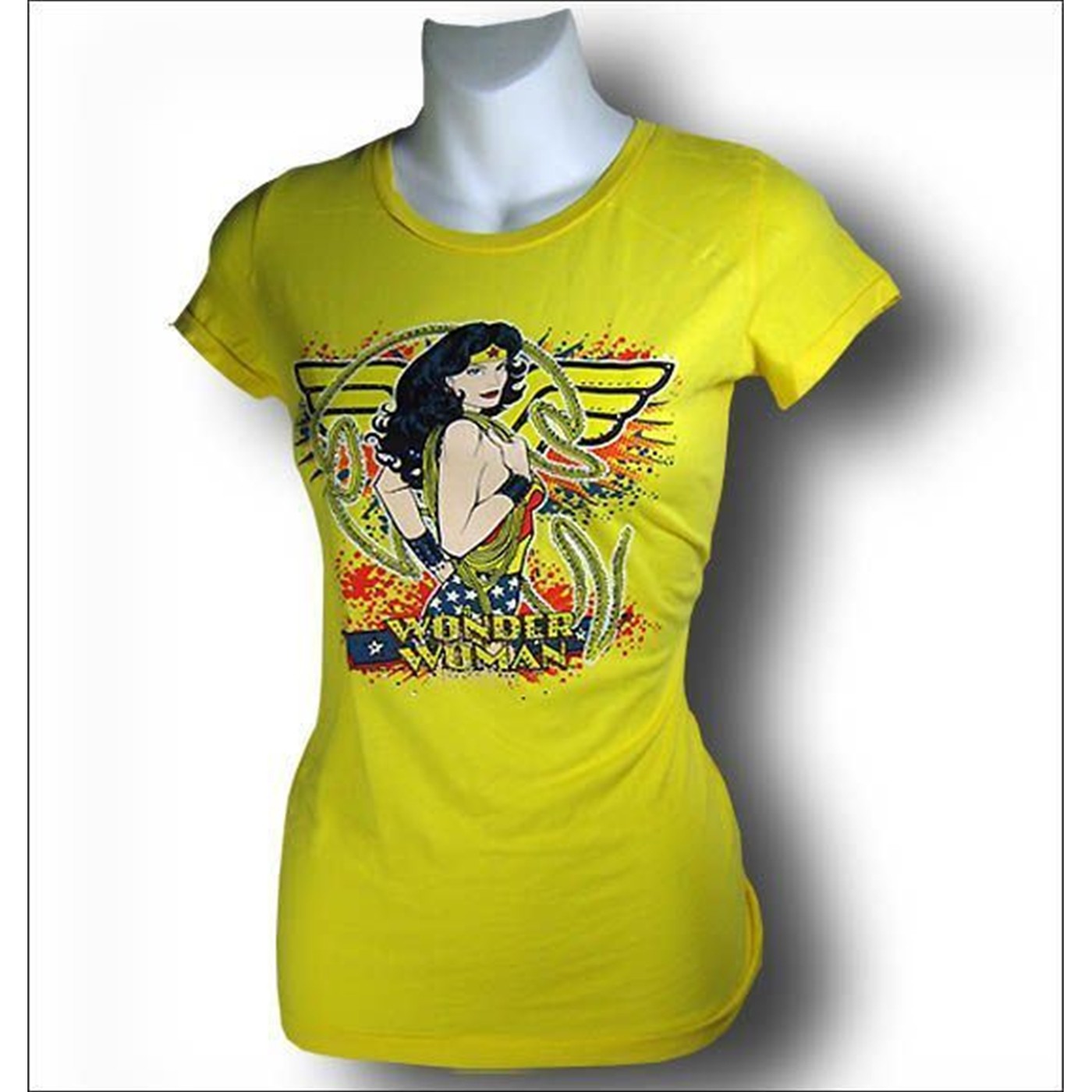 Wonder Woman Juniors Yellow Swarovski Crystals T-Shirt, Yellow