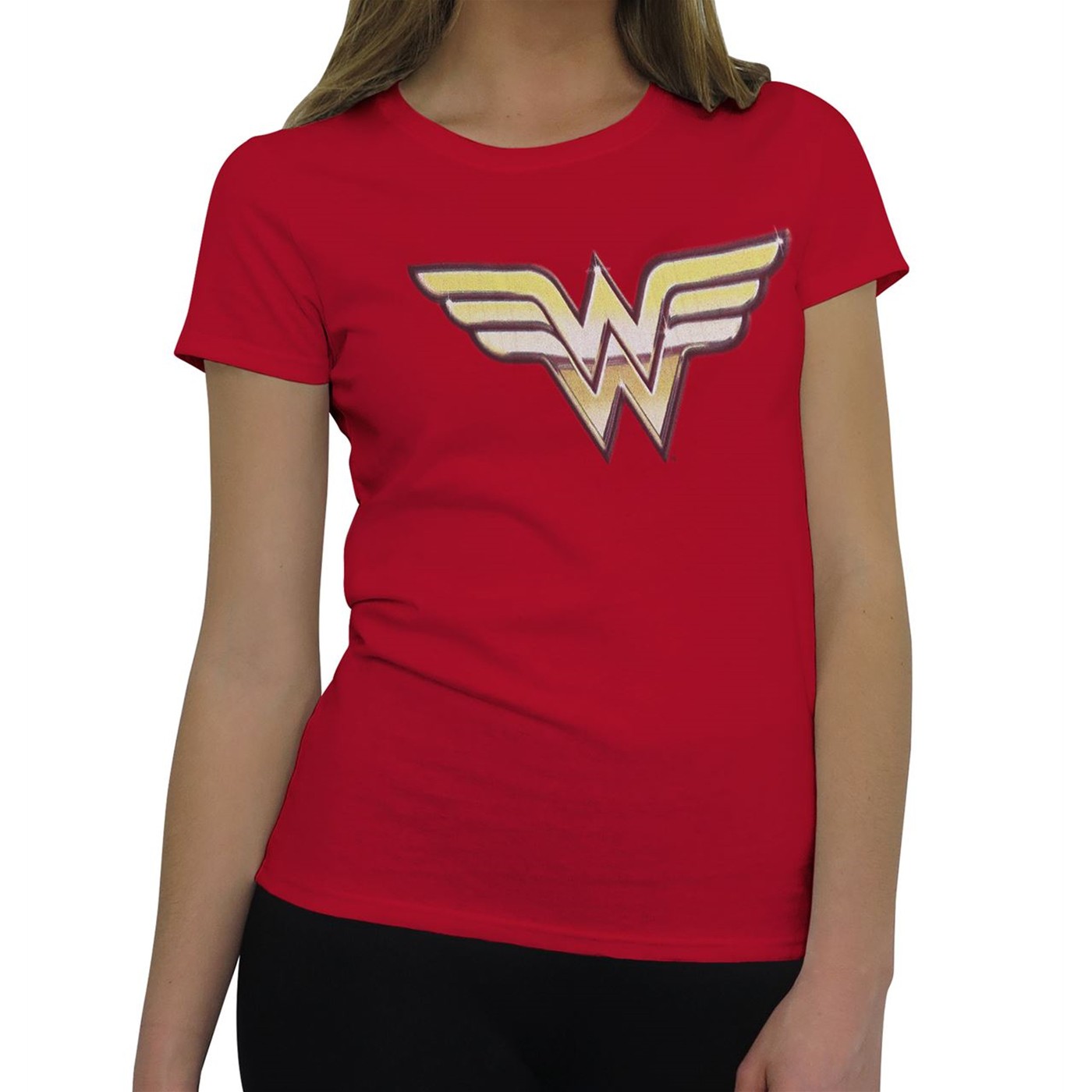 Wonder Woman Metal Symbol T-Shirt for Women, Red