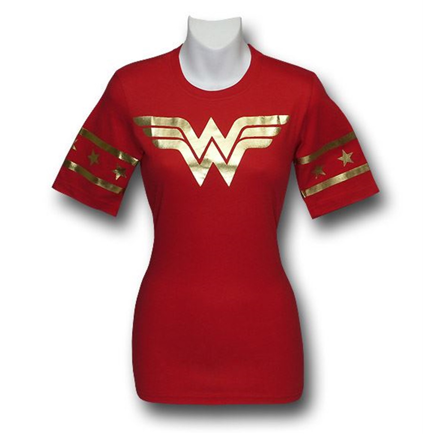 Wonder Woman Women's Foil Symbol Star Sleeve T-Shirt, Red