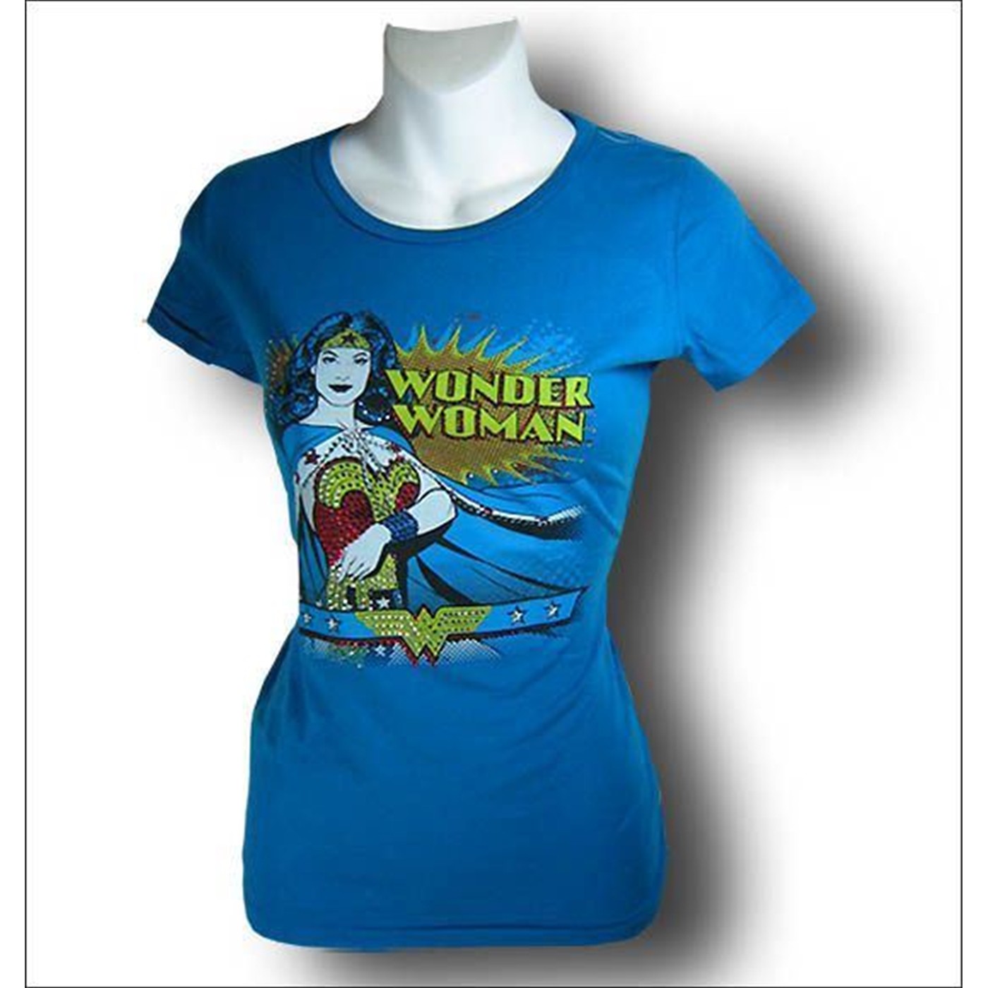 Wonder Woman Juniors Blue Swarovski Crystals T-Shirt, Blue