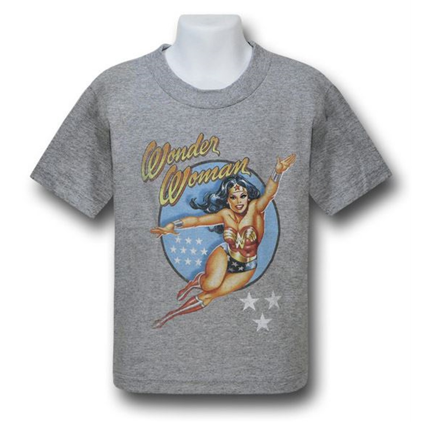 Wonder Woman Image and Stars Kids T-Shirt, Grey