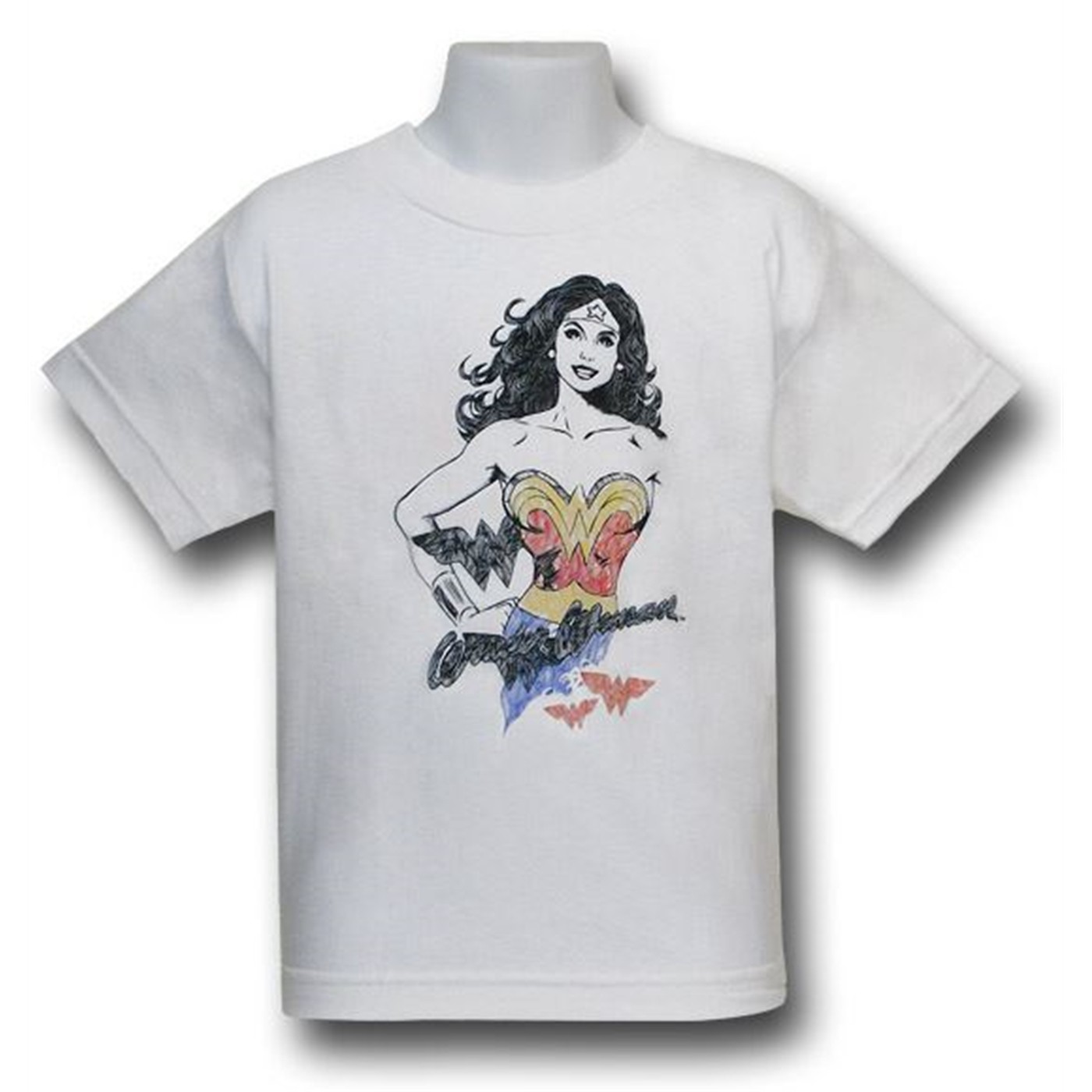 Wonder Woman White Sketch Kids T-Shirt, White