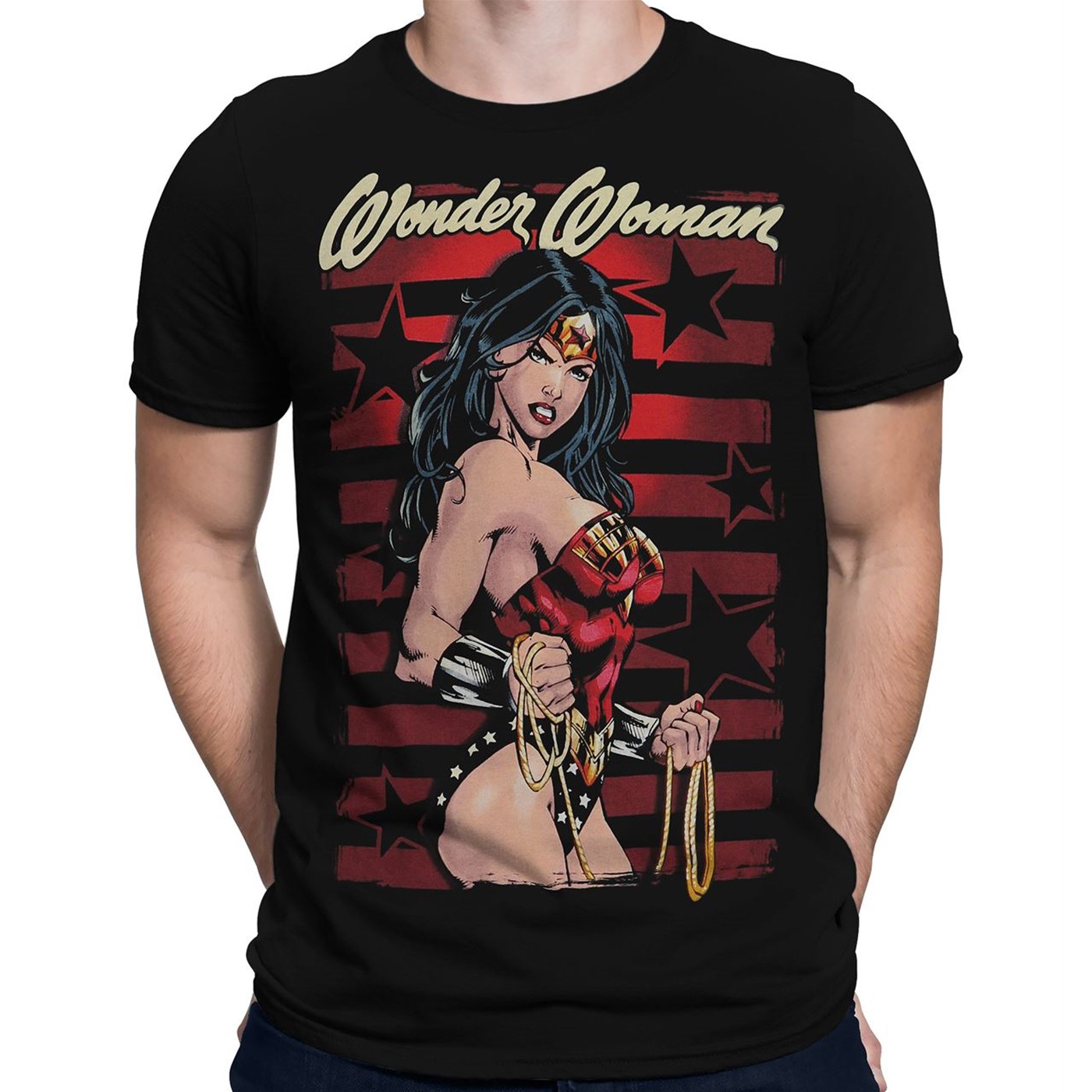 Wonder Woman Stars & Stripes Men's T-Shirt, Black