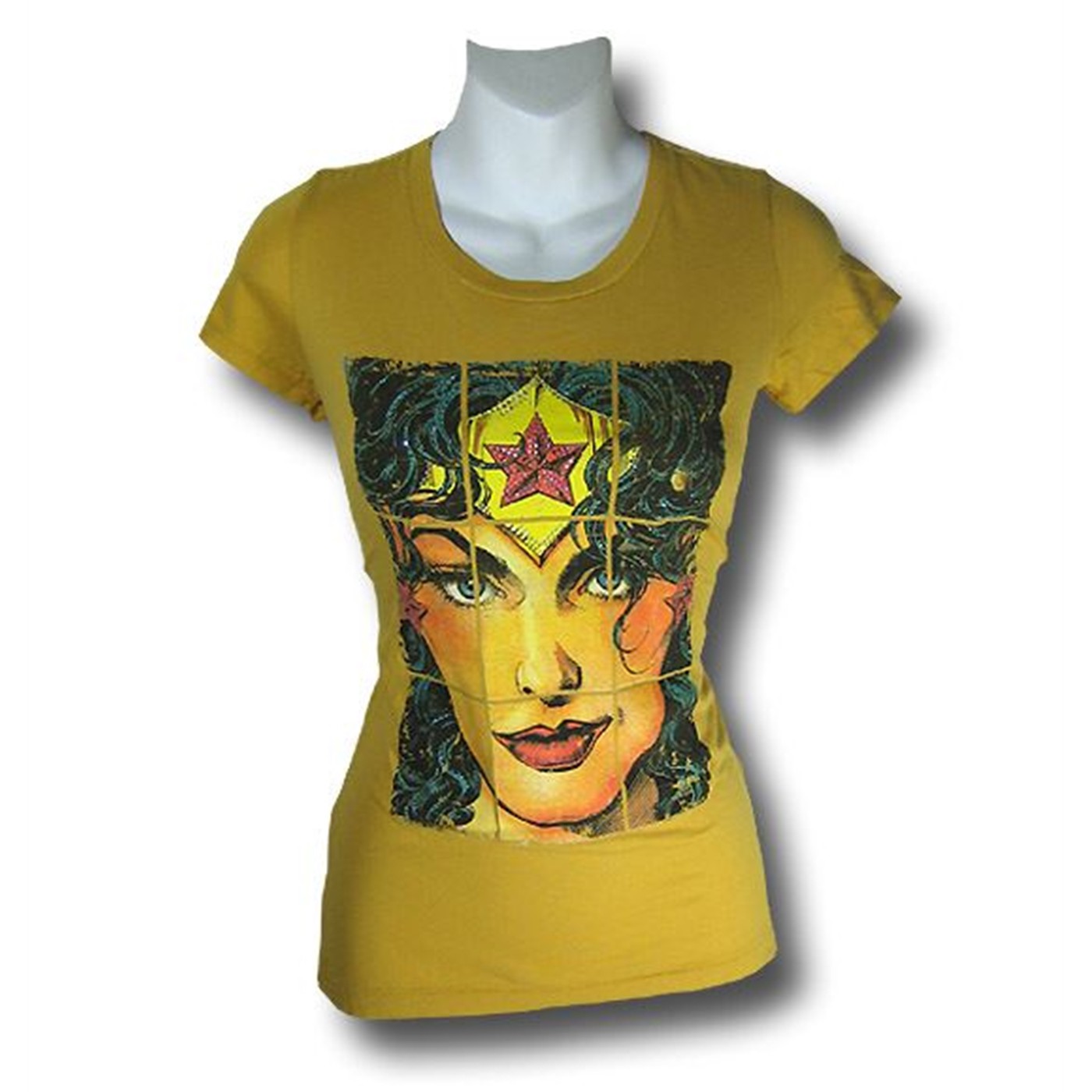 Wonder Woman Womens Crystal Perez Head T-Shirt, Yellow